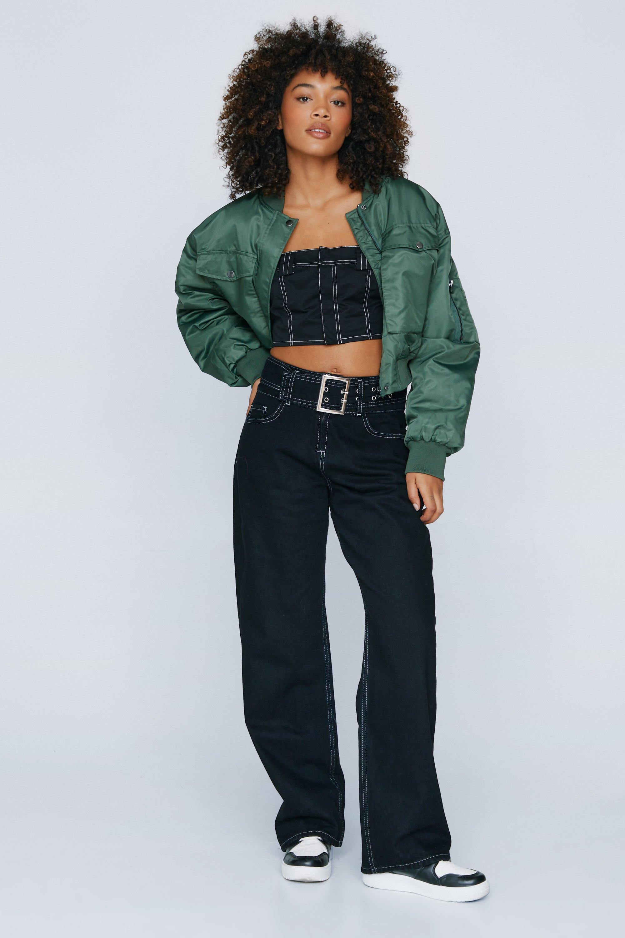 Contrast Stitch Wide Leg Jeans