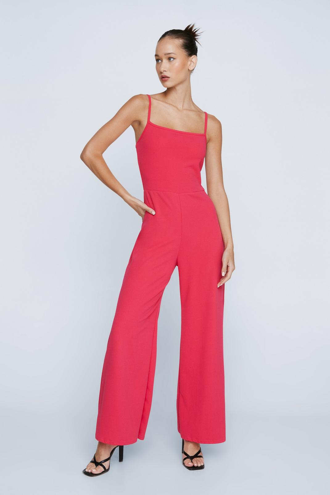 Hot pink Petite Square Neck Strappy Jumpsuit image number 1