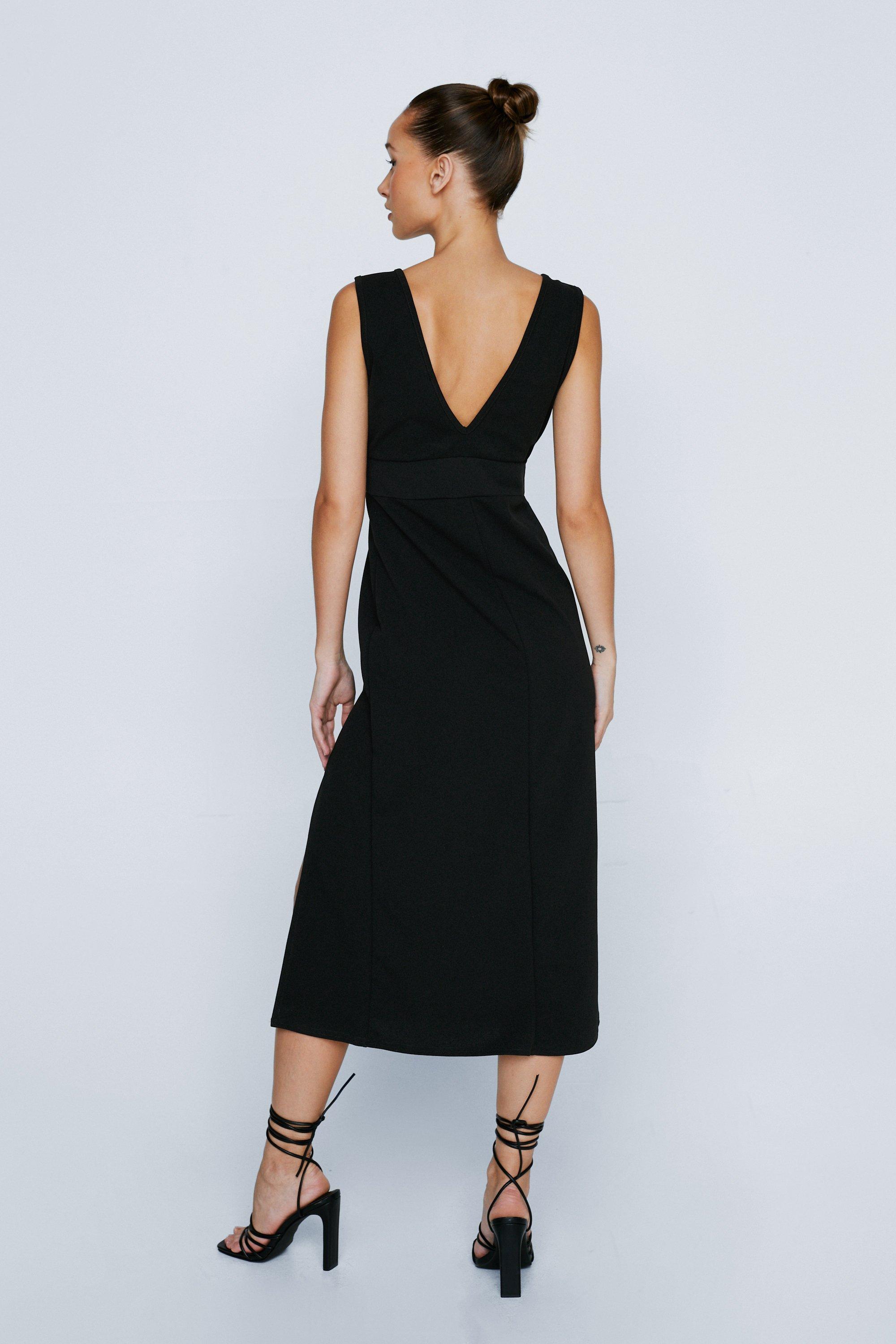 Plunging V-Neckline Split Midi Dress