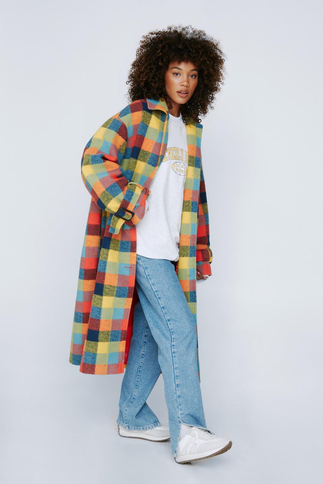 Premium Multi Wool Check Oversized Ovoid Coat image number 1