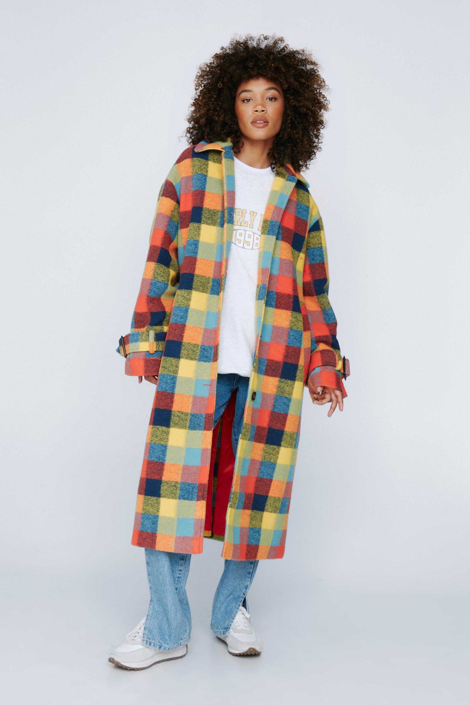 Premium Multi Wool Check Oversized Ovoid Coat