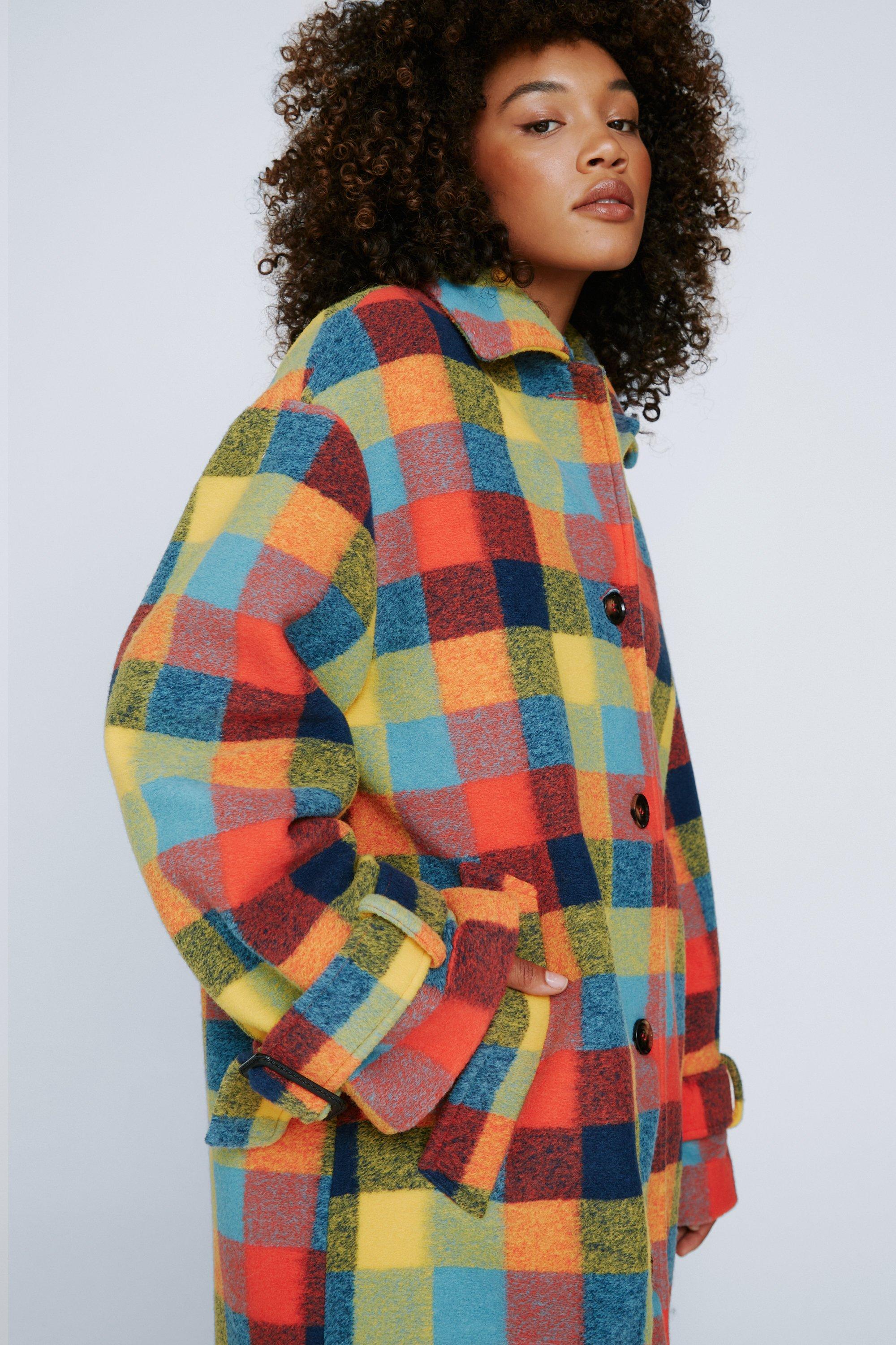 Premium Multi Wool Check Oversized Ovoid Coat