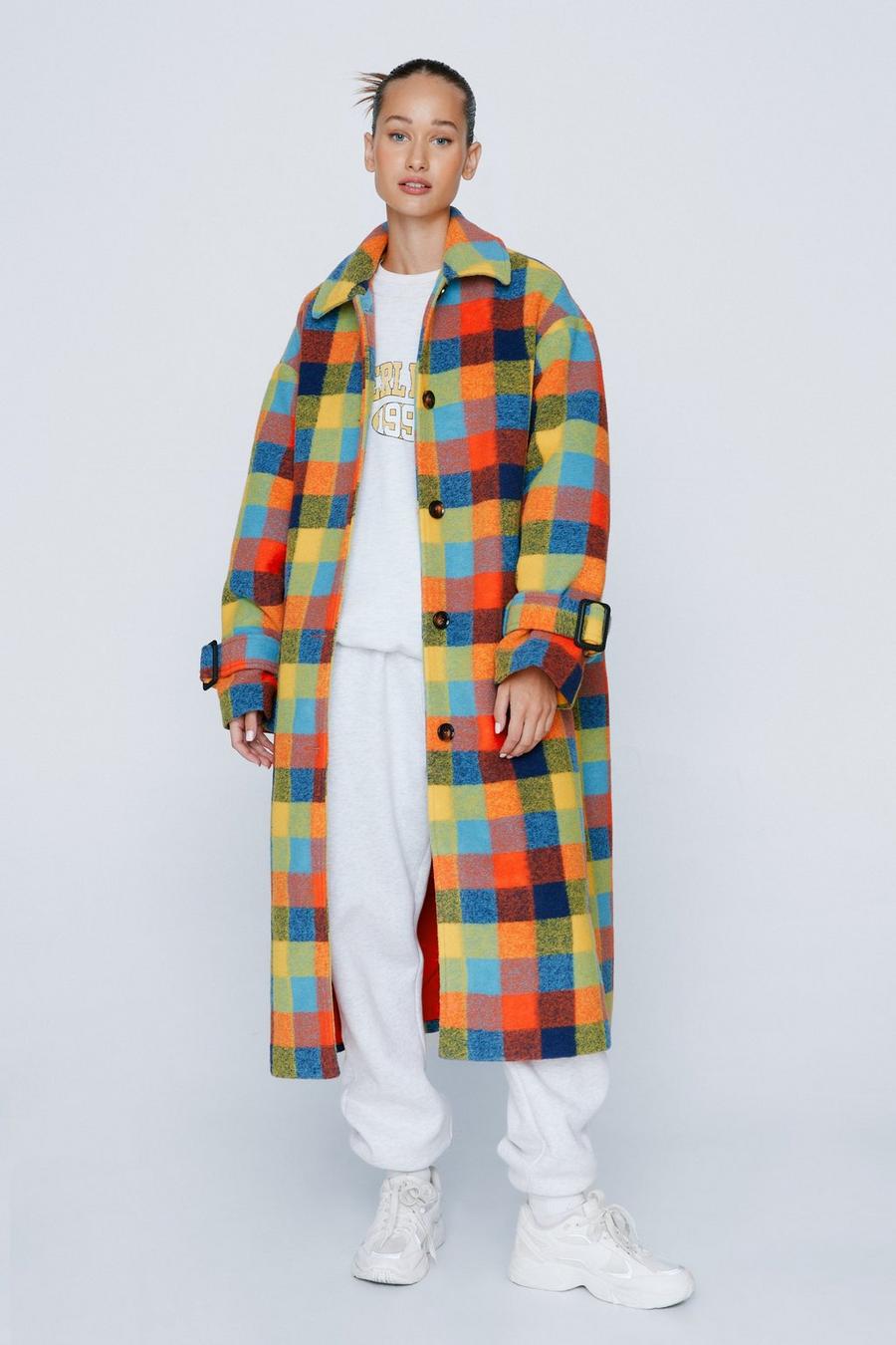 Petite Multi Check Wool Oversized Coat