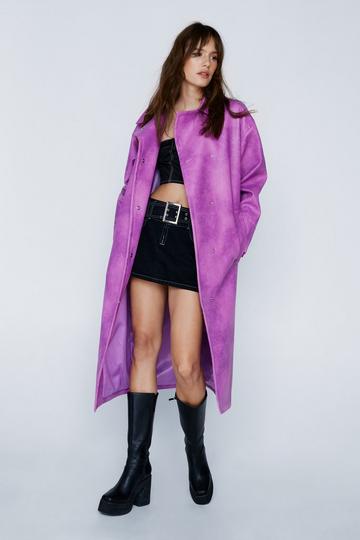 Premium Distressed Faux Leather Trench Coat berry