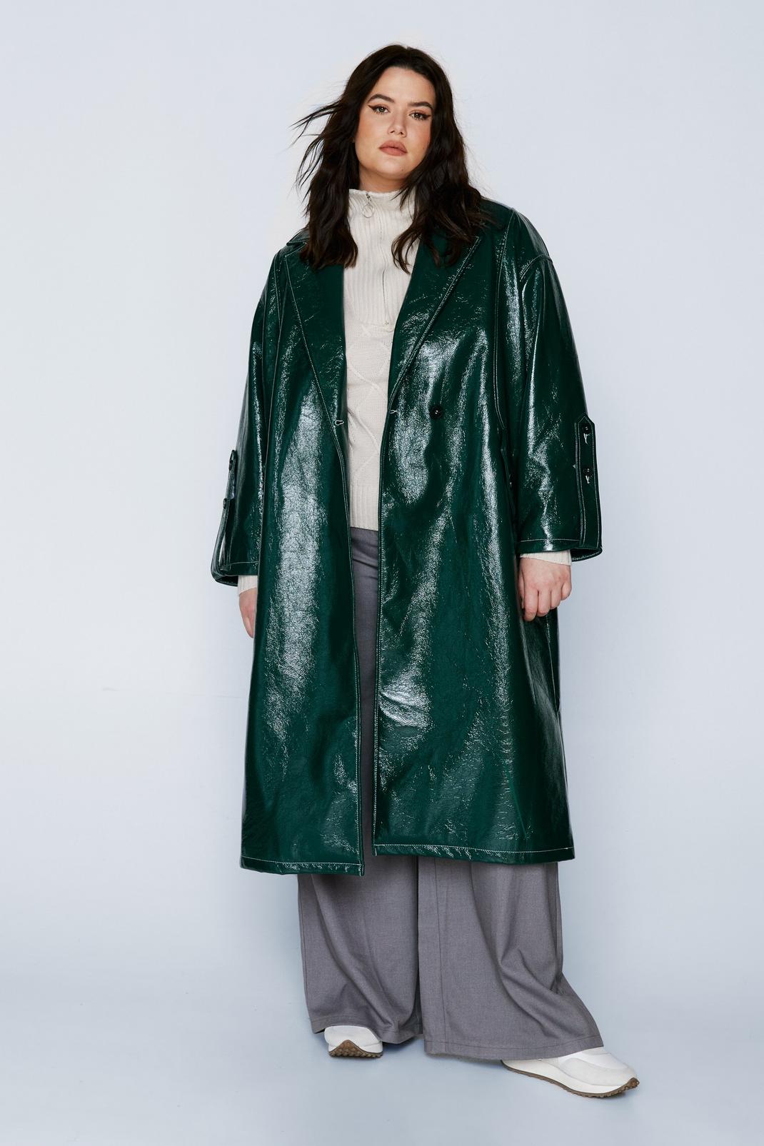 Forest Plus Size Vinyl Oversized Trench Coat image number 1