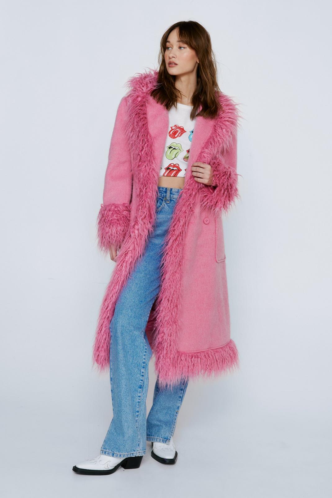 Petite - Manteau en laine et parties fausse fourrure, Pink image number 1