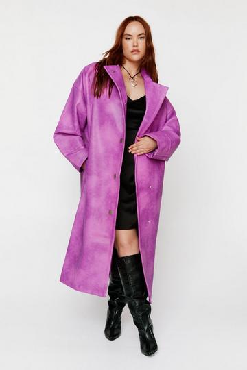Plus Size Distressed Faux Leather Trench Coat berry