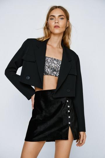 Black Diamante Button Velvet Mini Pelmet Skirt