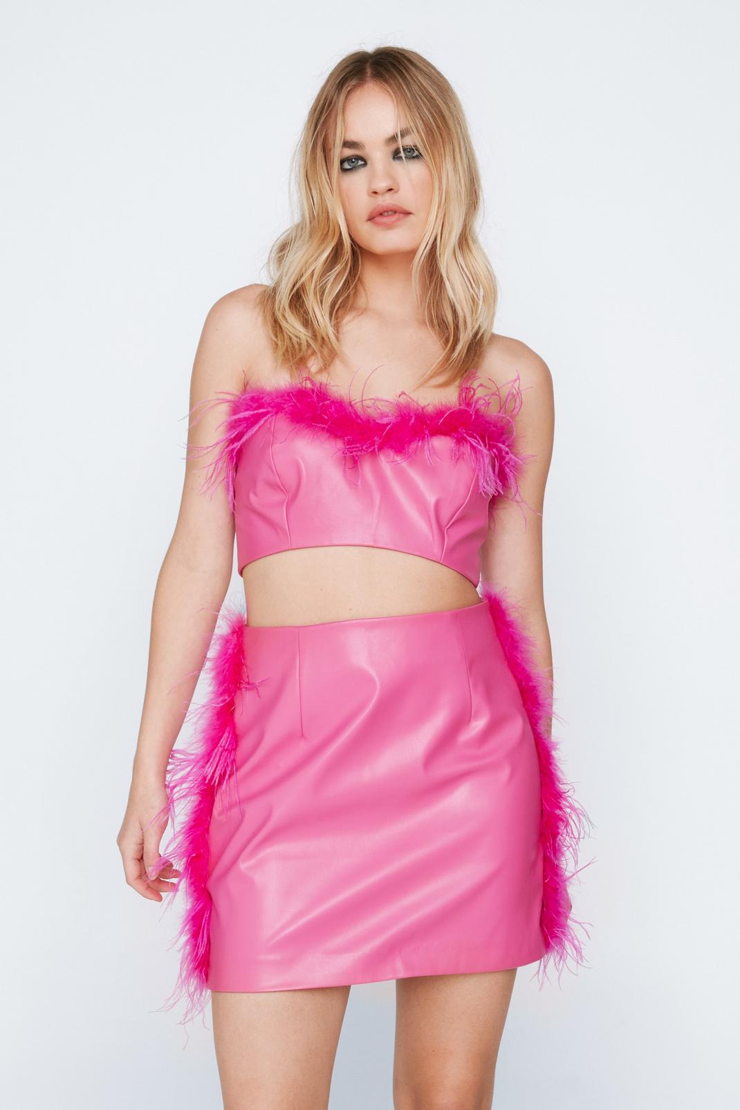 Pink Faux Leather Feather Hem Mini Skirt image number 1