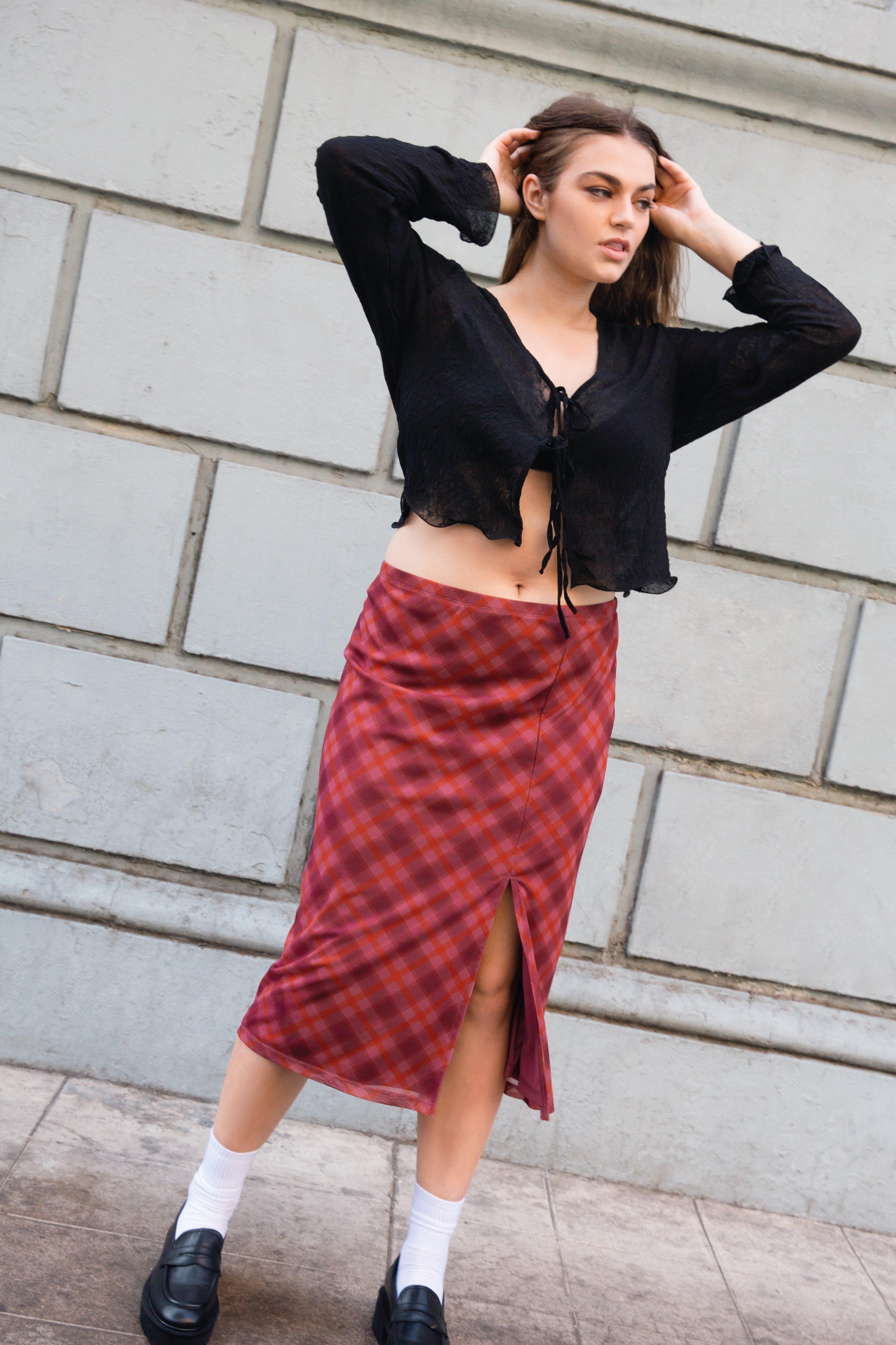 Plaid midi 2025 skirt xxl