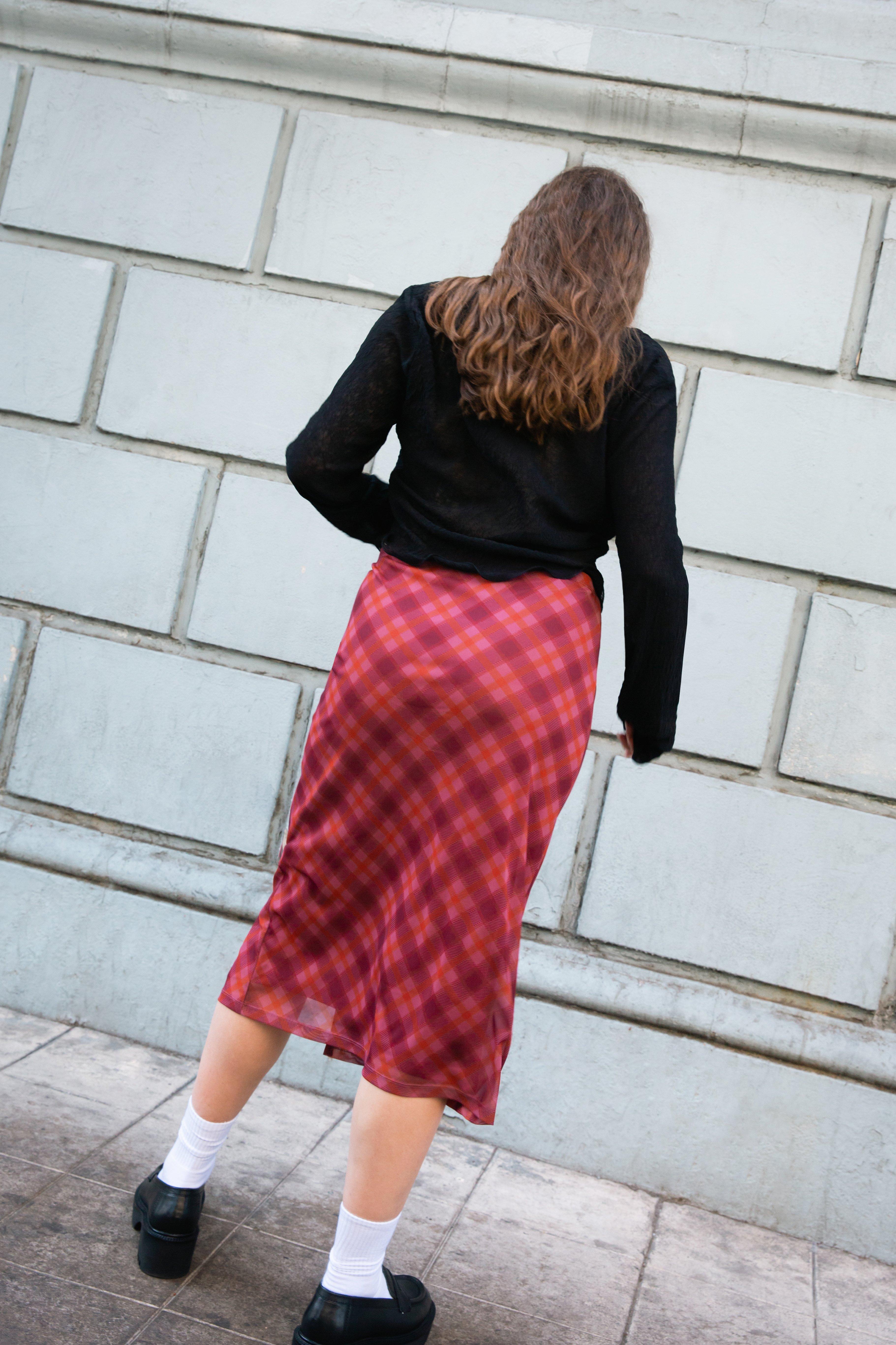 Plaid midi 2025 skirt plus size