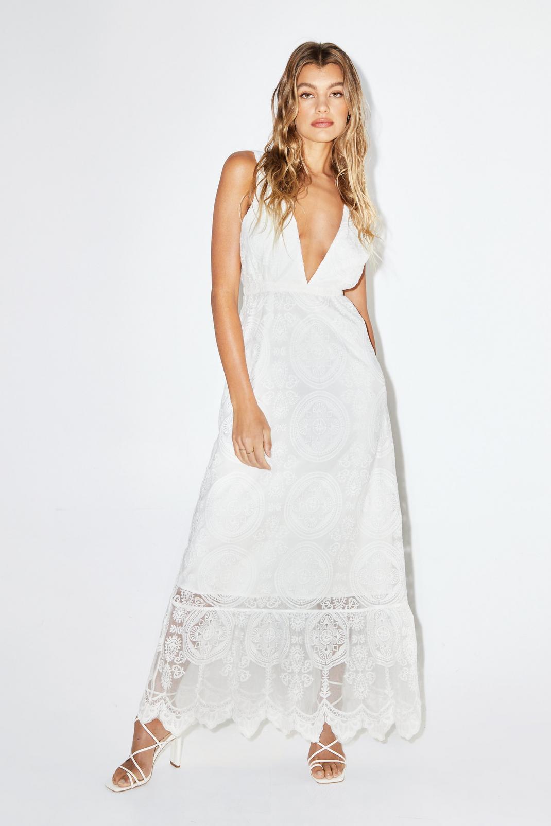 White Lace Plunge Maxi Dress image number 1