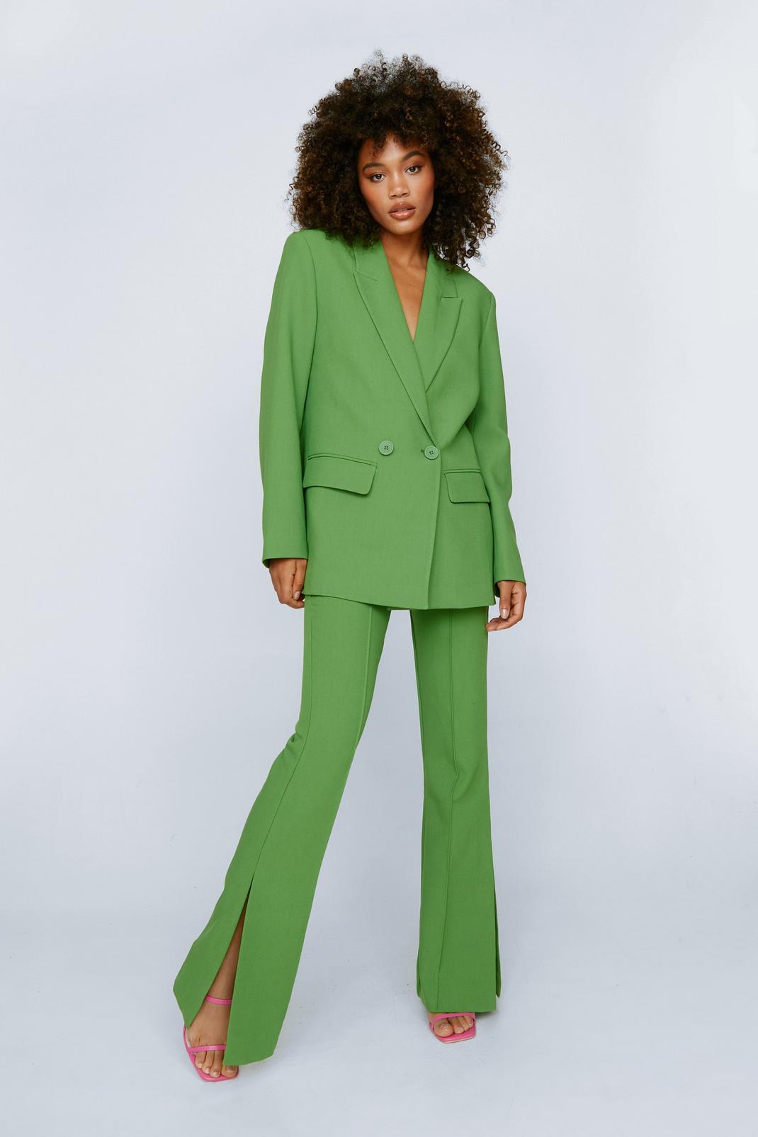 Green Tailored Trousers With Side Splits image number 1