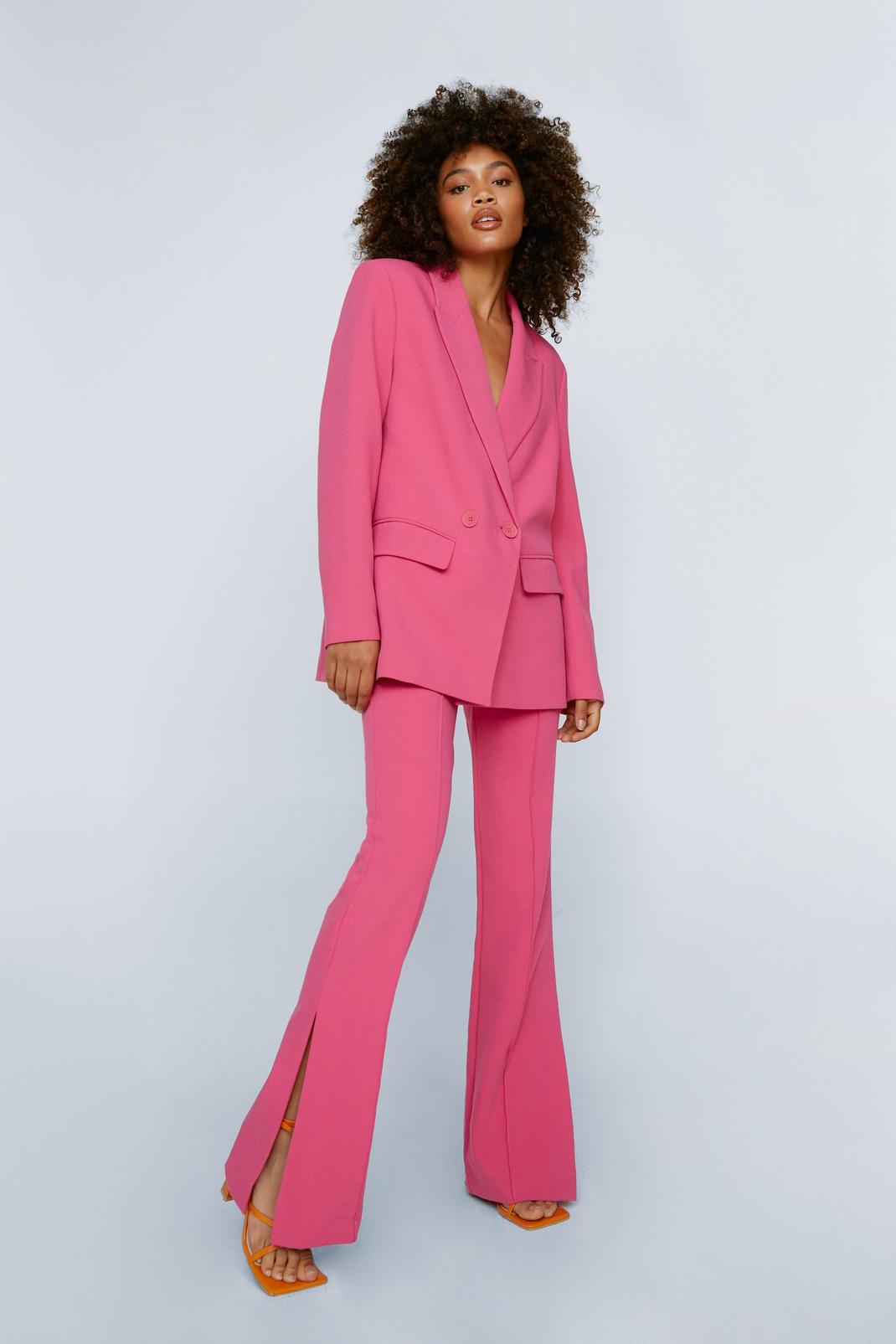 Pink Tailored Pants With Side Splits image number 1
