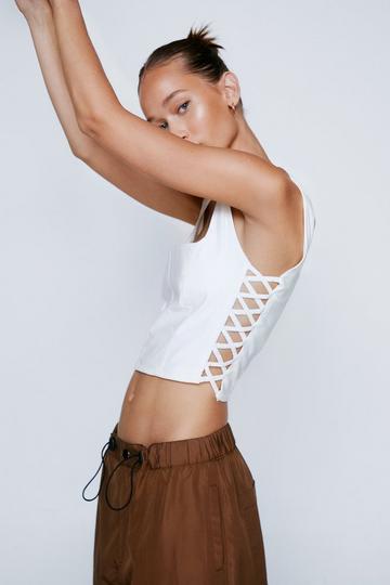 Lace Up Detail Tailored Crop Top white