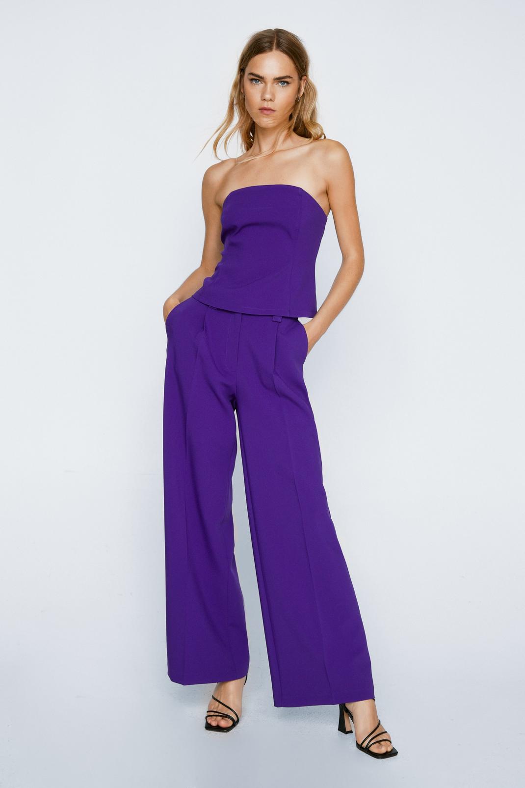 Purple Tailored Co-ord Wide Leg Trousers image number 1