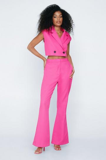 Pink Tailored High Waist Flare Pants