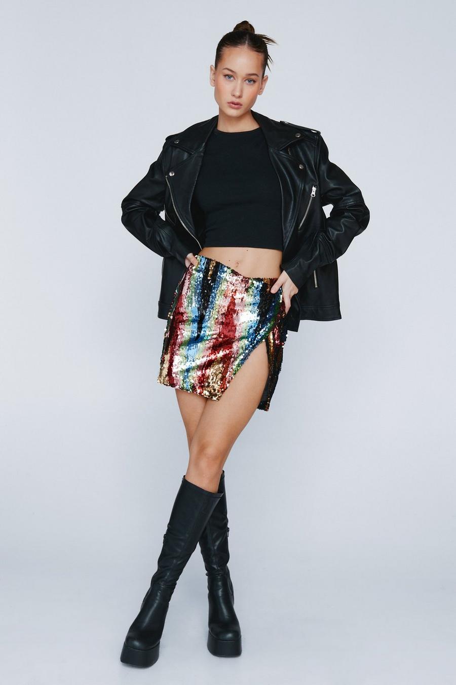 Pattern Sequin Wrap Mini Skirt