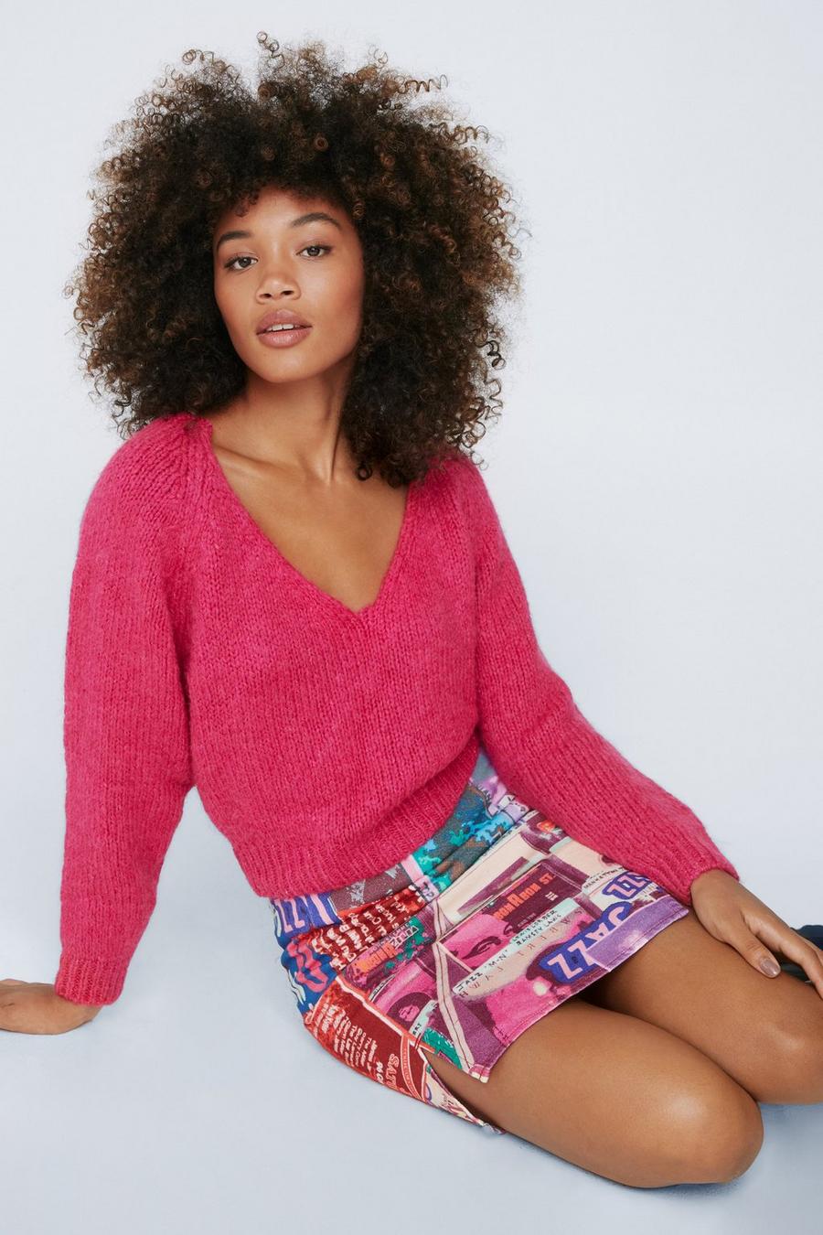 Brushed V-Neck Knitted Sweater