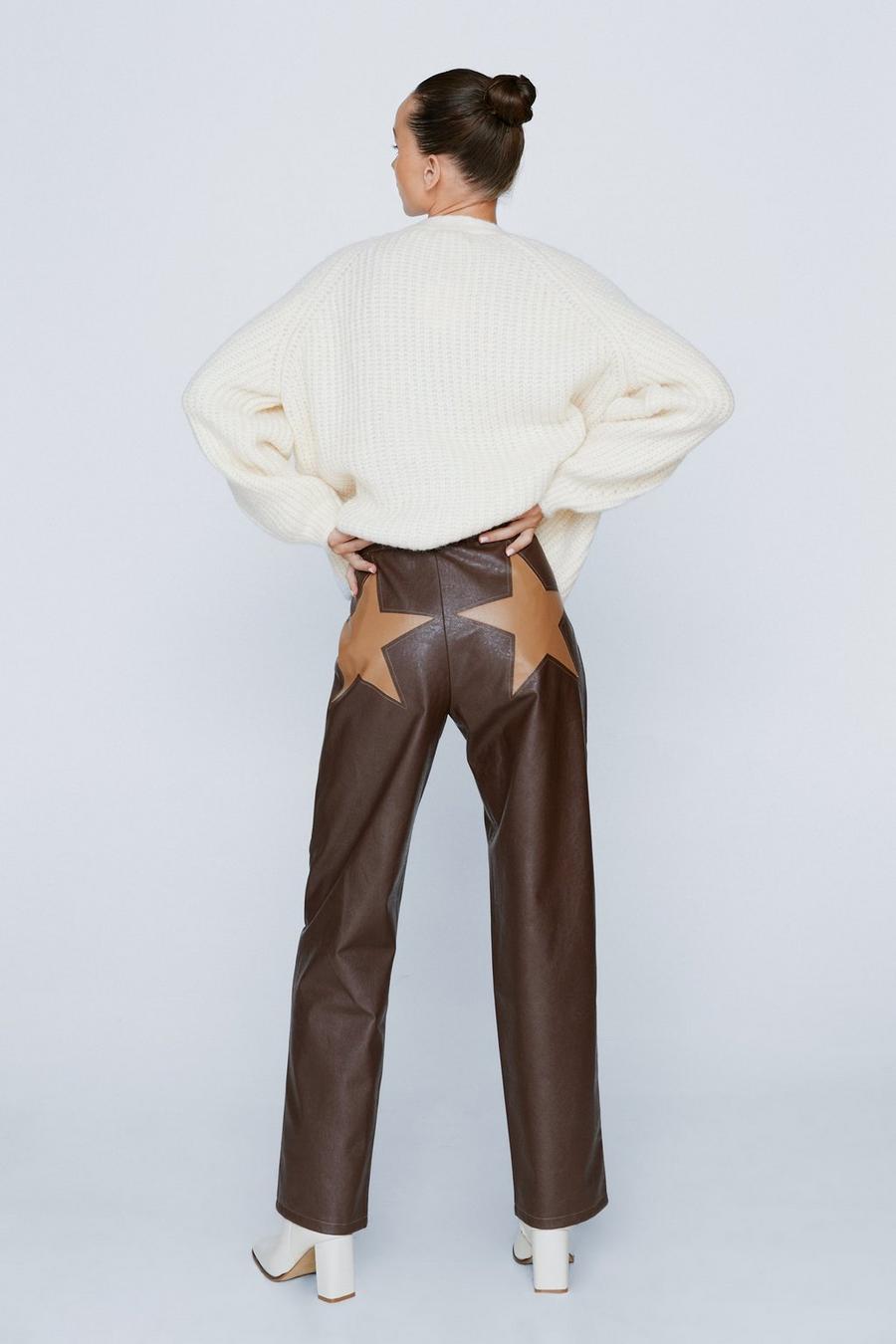Petite Faux Leather Star Motif Tapered Trousers
