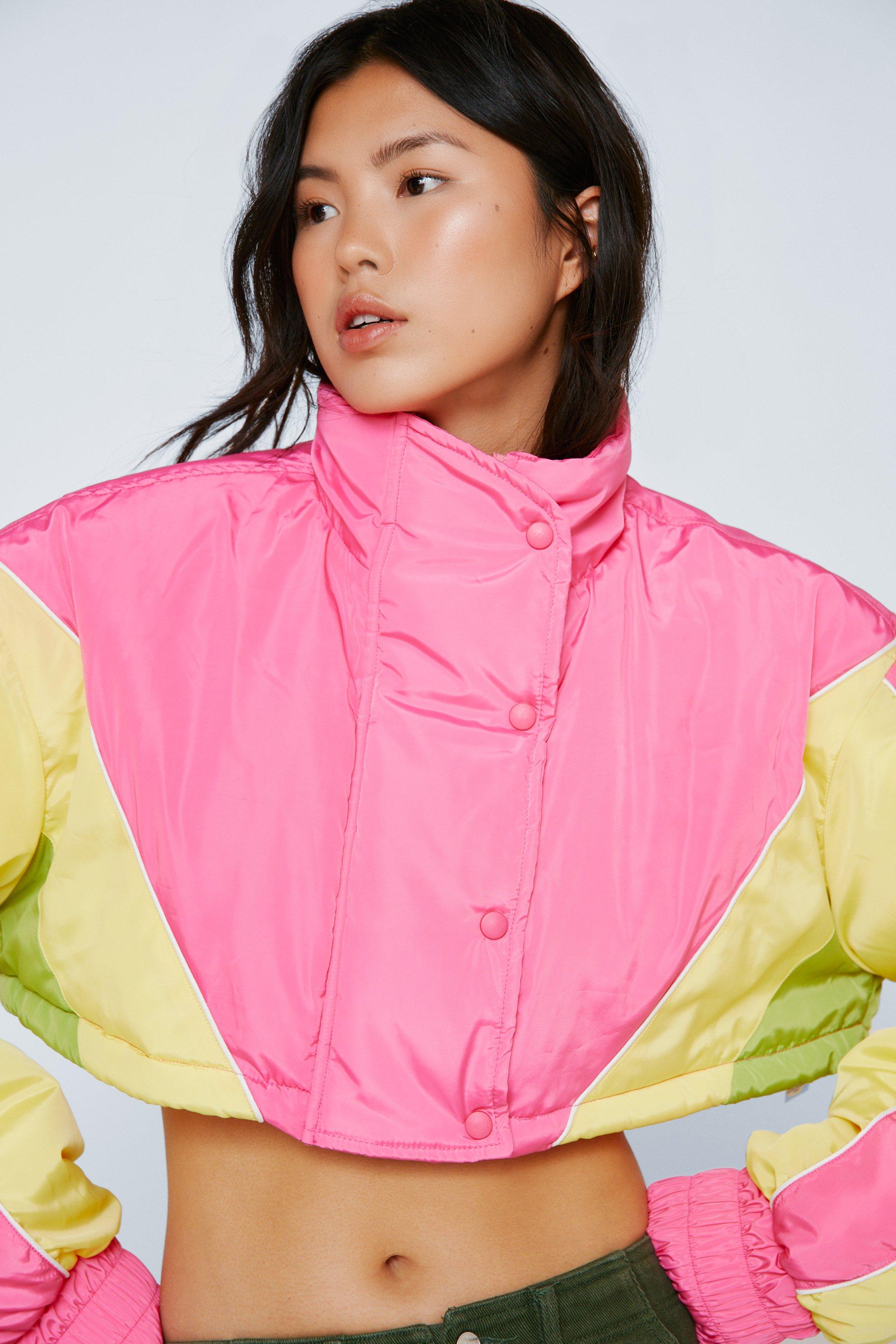 Padded Colour Block Cropped Rain Coat