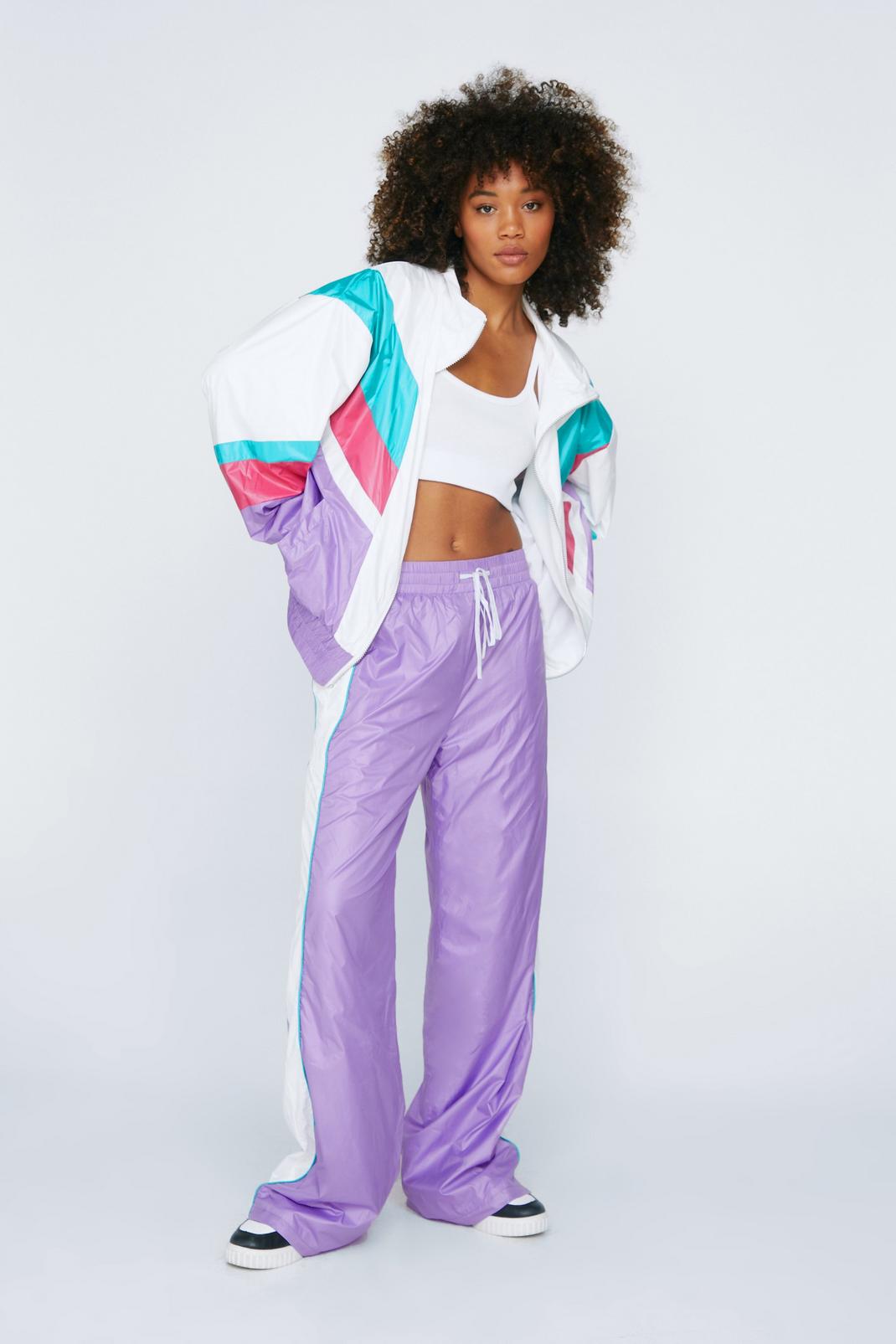 Pantalon de survêtement en nylon à bandes contrastantes, Lilac image number 1