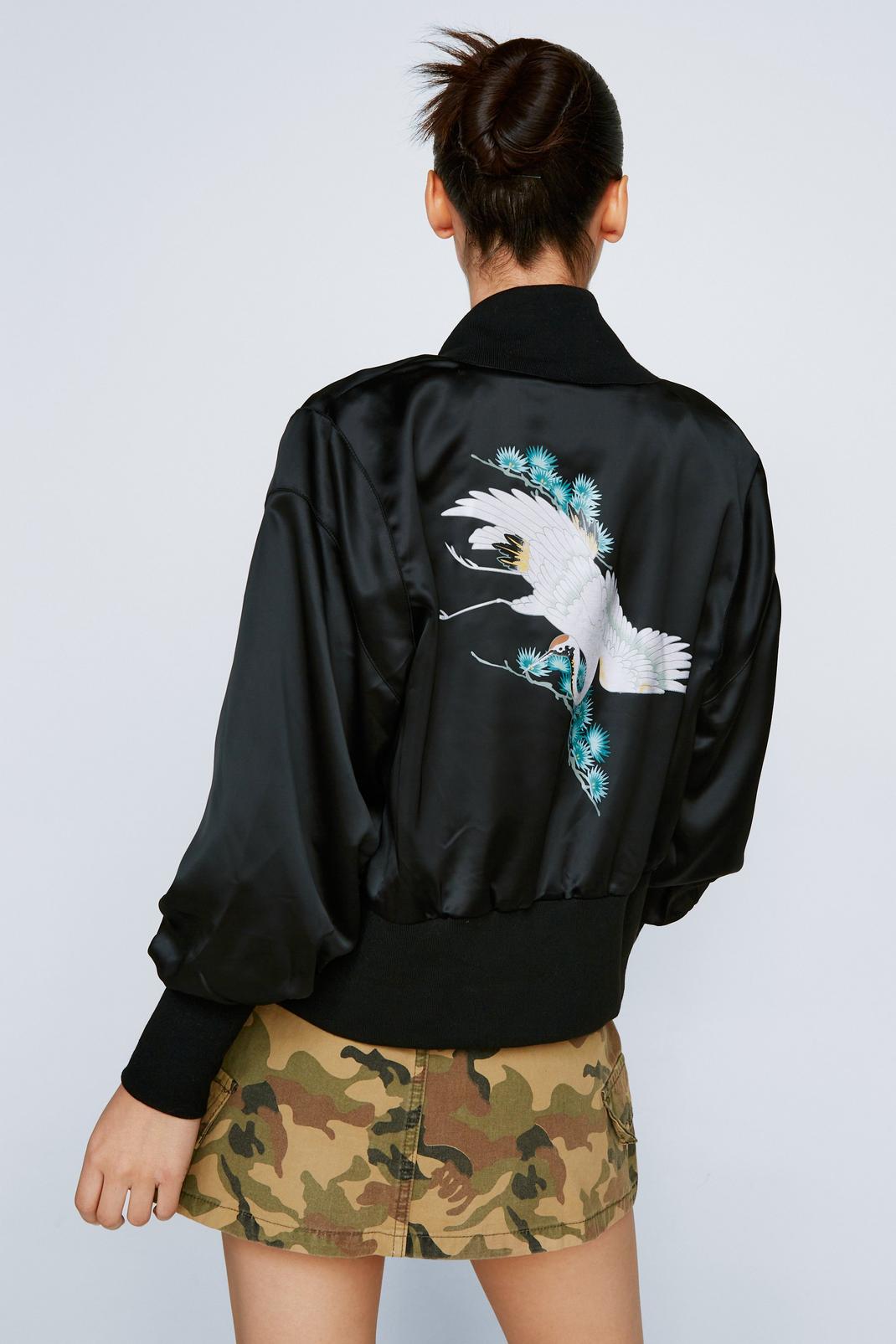 Bird Embroidered Satin Bomber Jacket | Nasty Gal