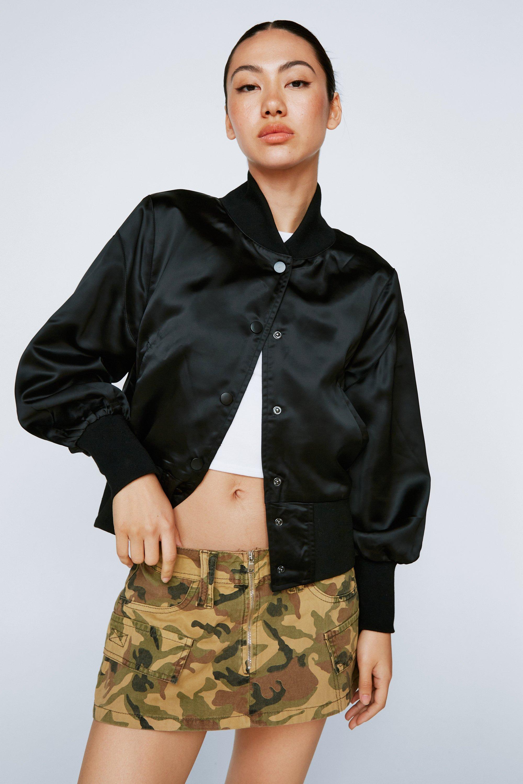 Bird Embroidered Satin Bomber Jacket