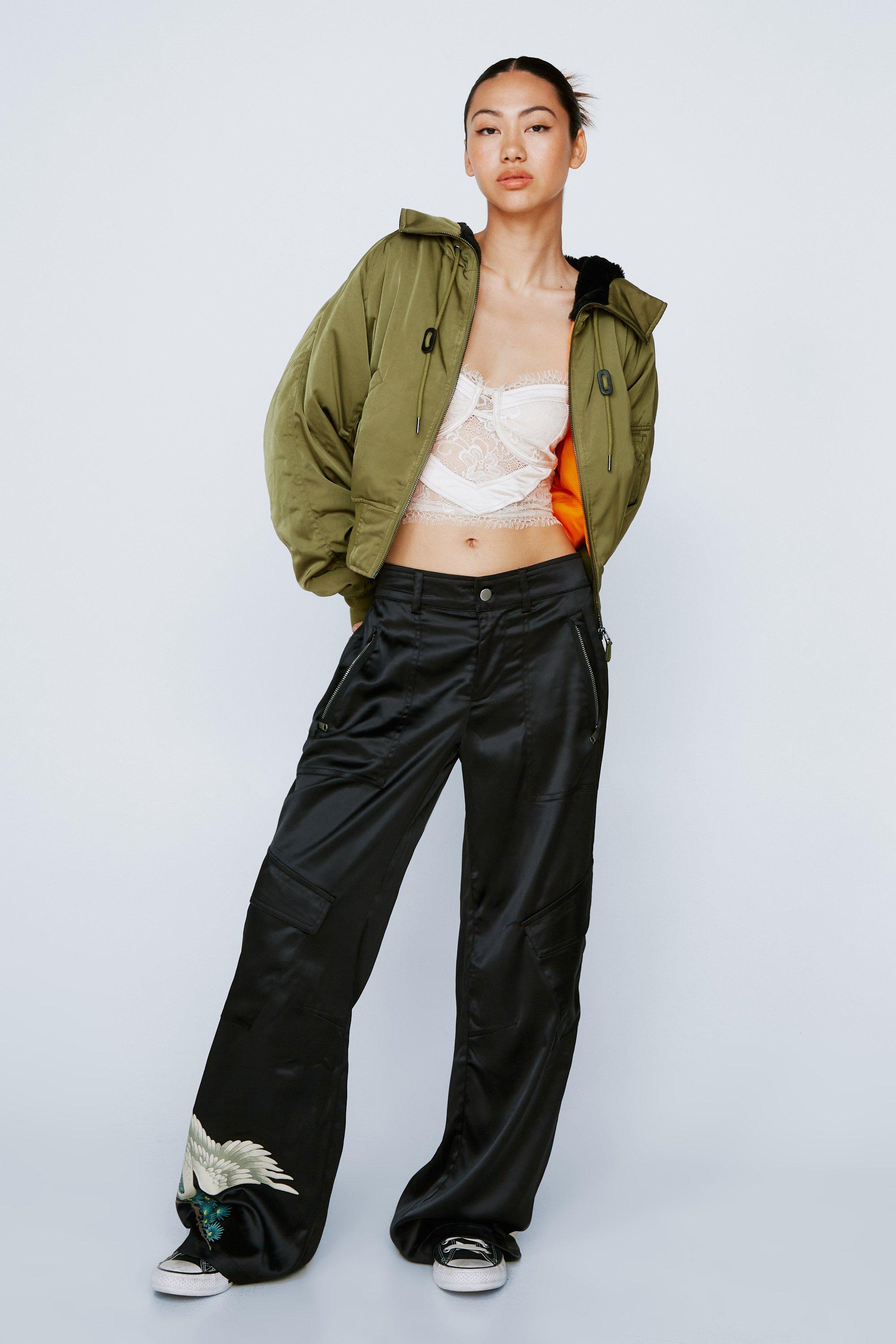 wide leg cargo pants black