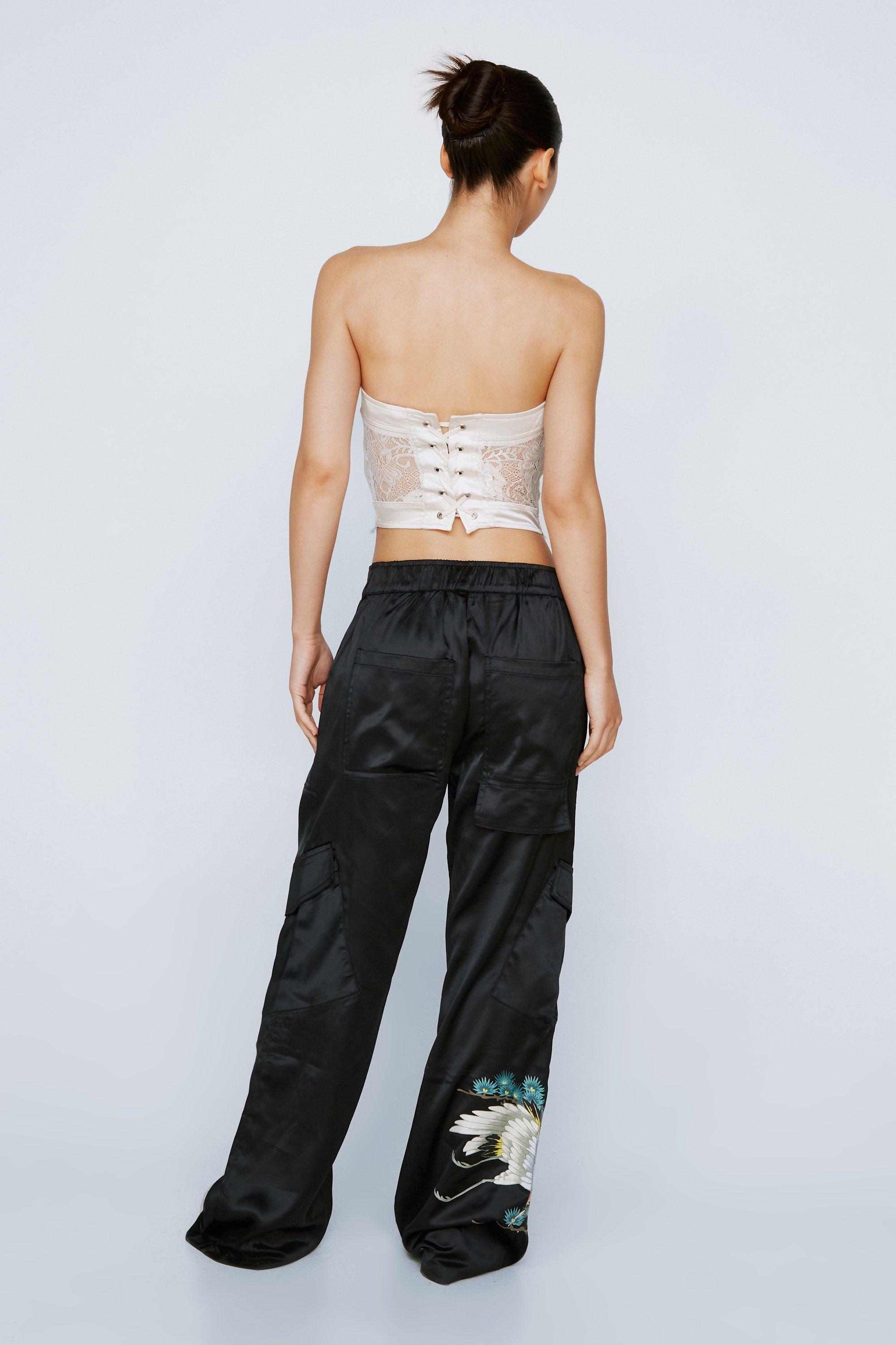 Satin Wide-Leg Cargo Pants