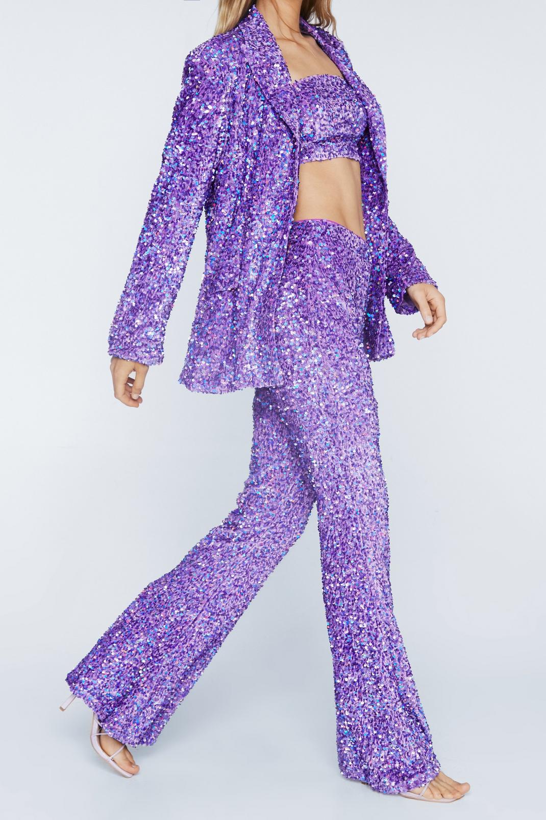 Pantalon flare en velours premium à sequins, Purple image number 1