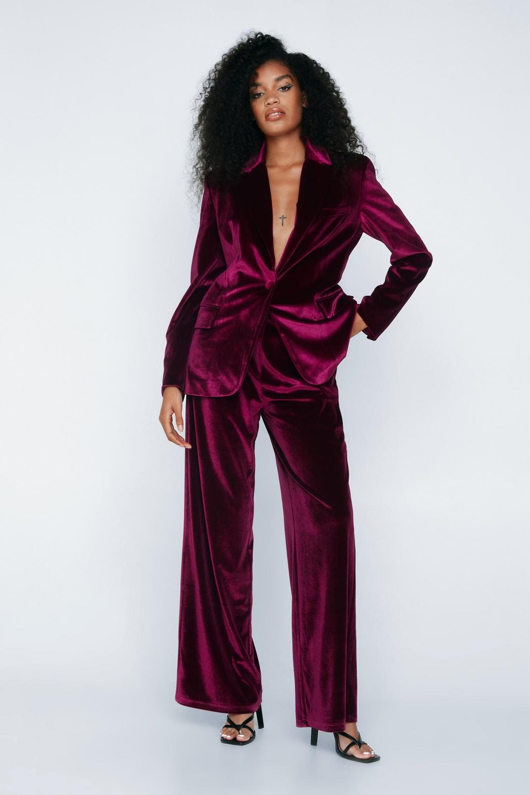Berry Velvet Tailored Trousers image number 1