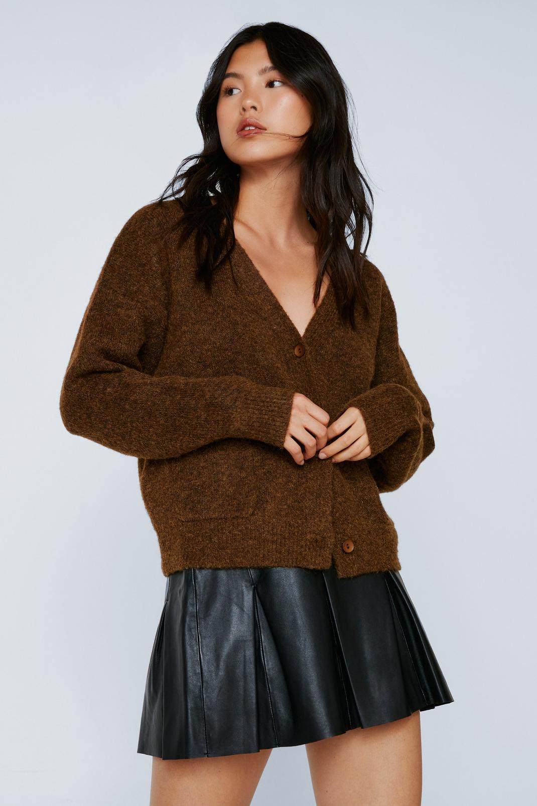 Brown Marl Yarn Button Front Cardigan image number 1