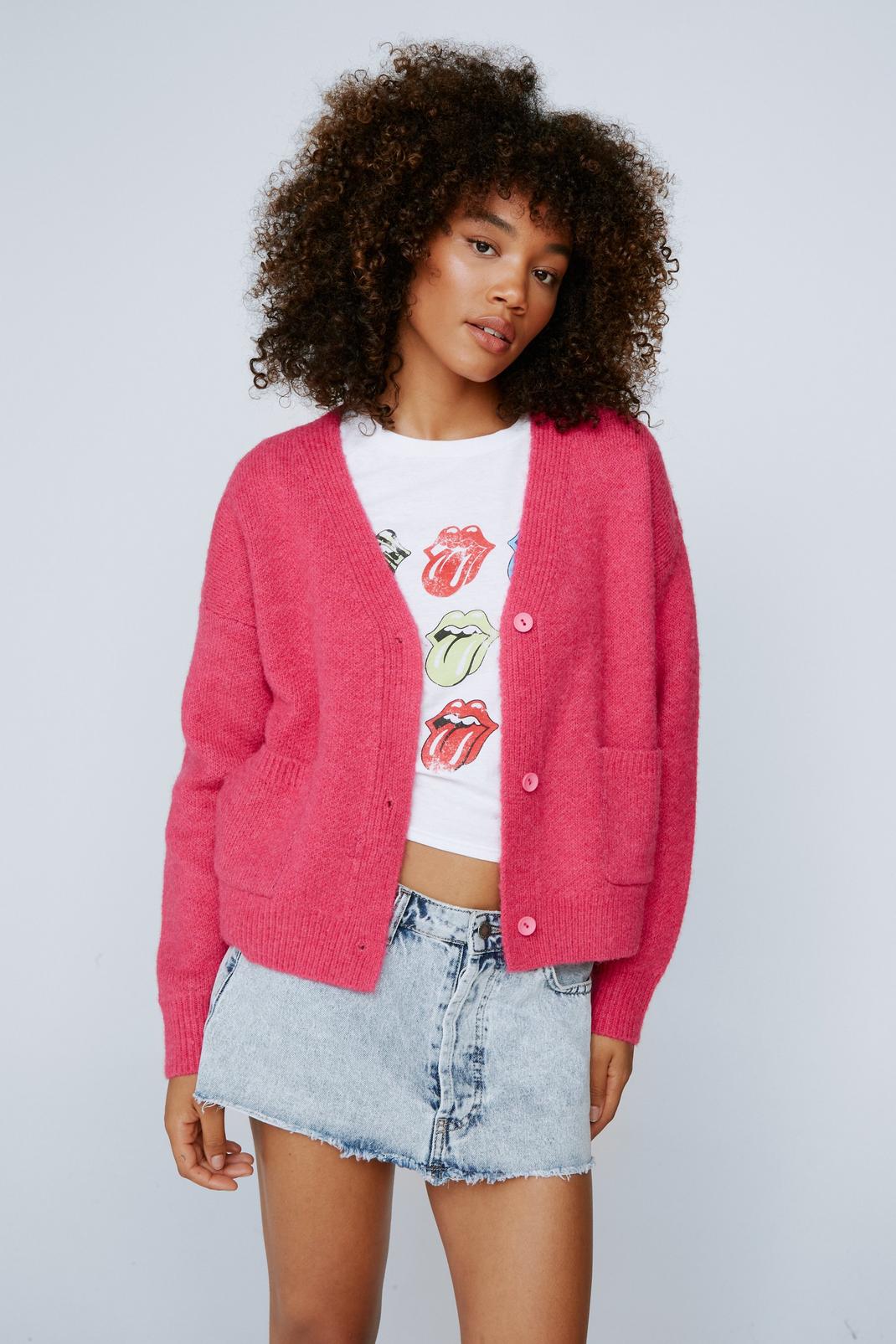 Pink Marl Yarn Button Front Cardigan image number 1