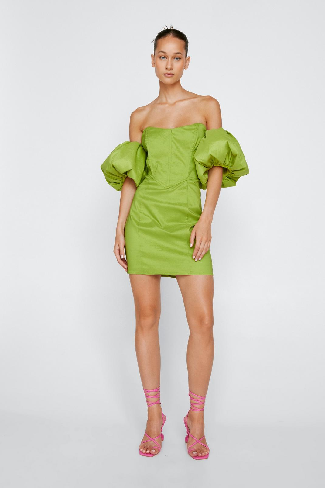 Lime Bardot Taffeta Mini Dress image number 1