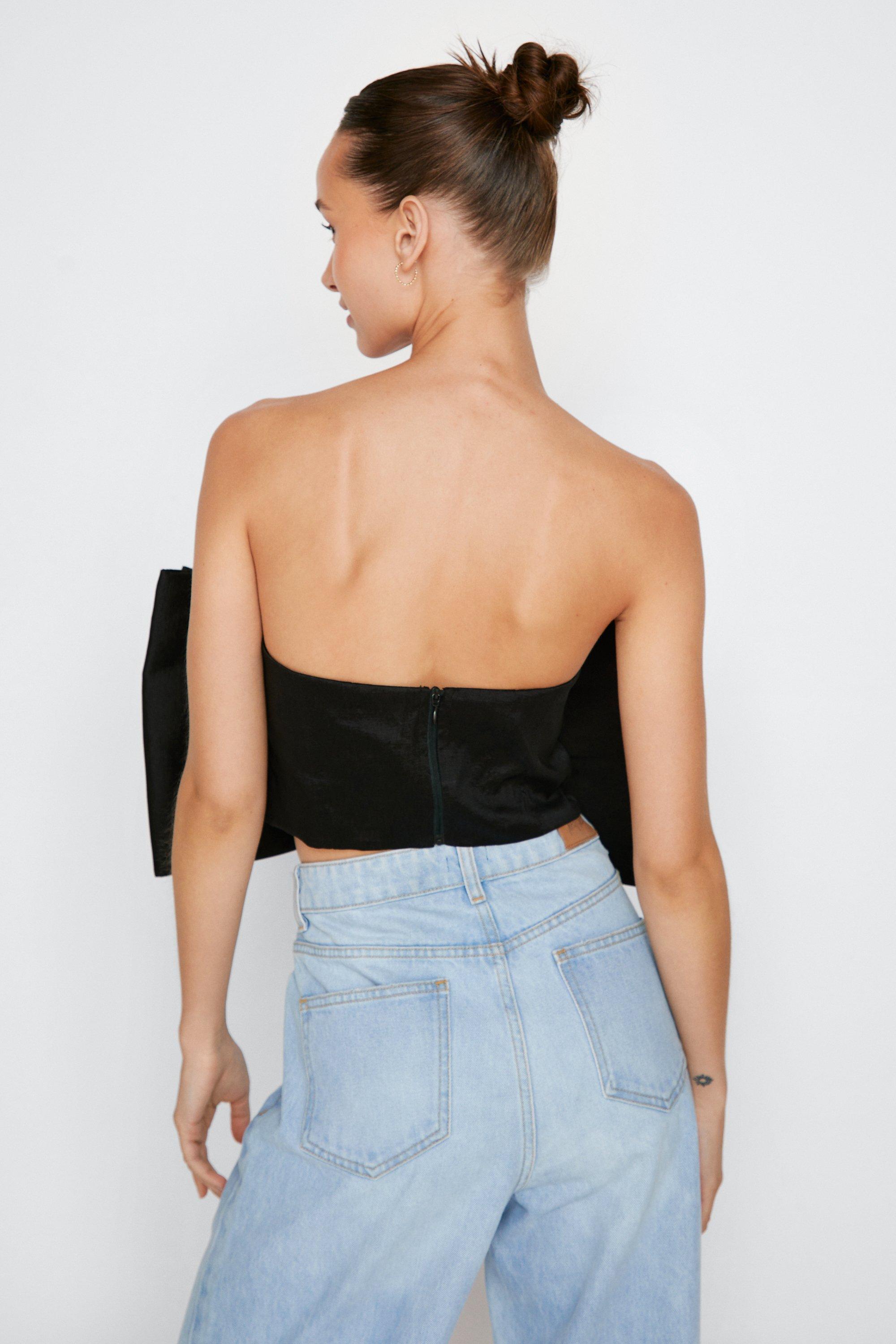 Structured Bow Taffeta Bandeau Top