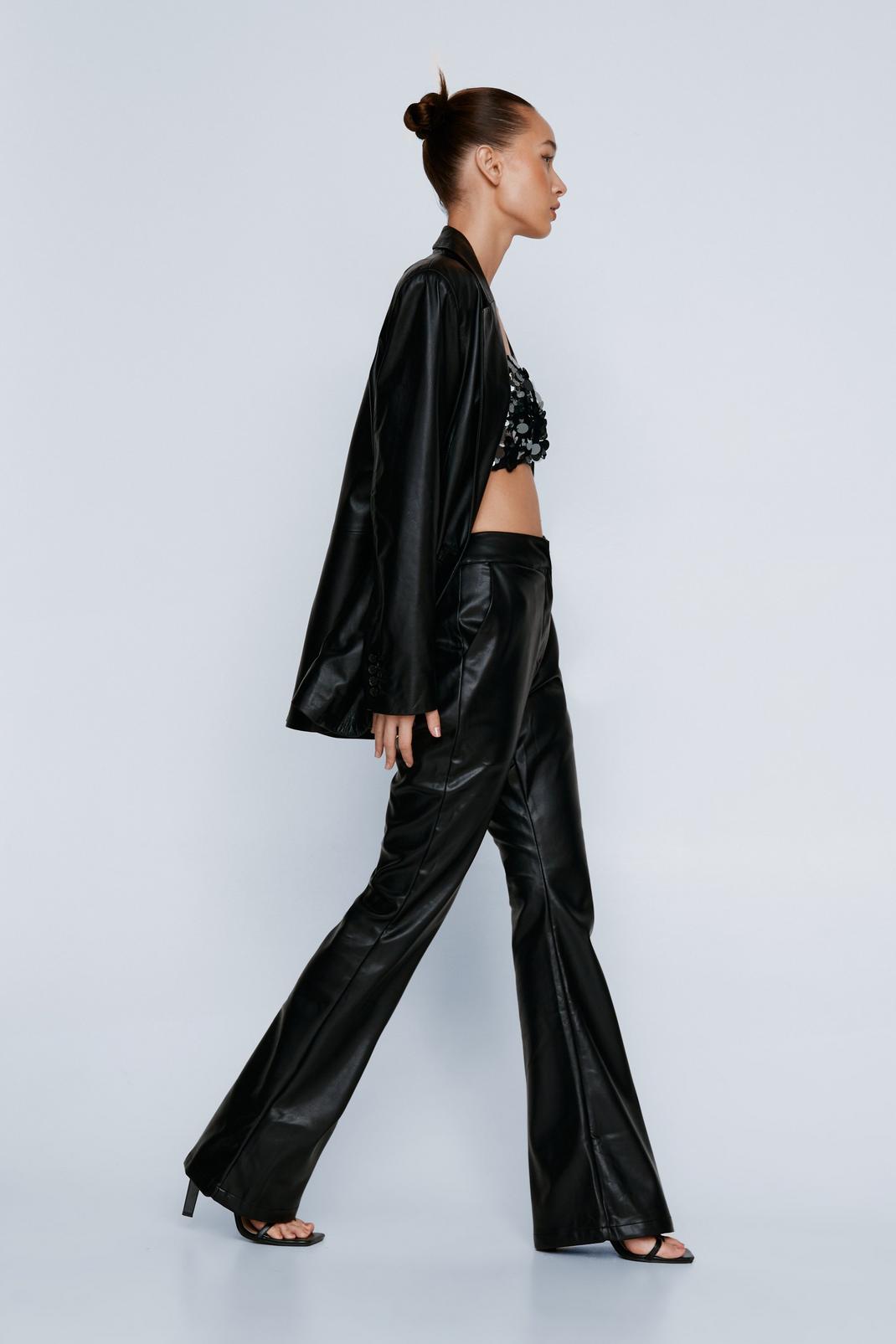 Black Petite Faux Leather Flare Trousers image number 1