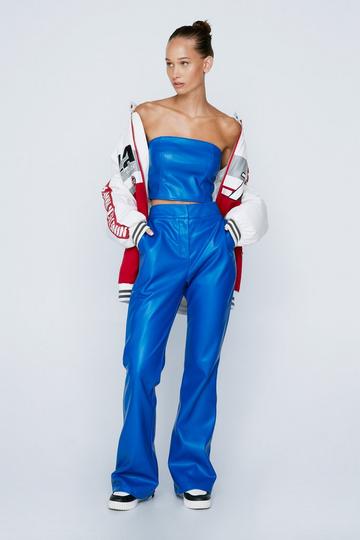 Petite Faux Leather Flare Trouser cobalt