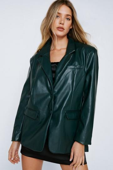Faux Leather Oversized Blazer forest
