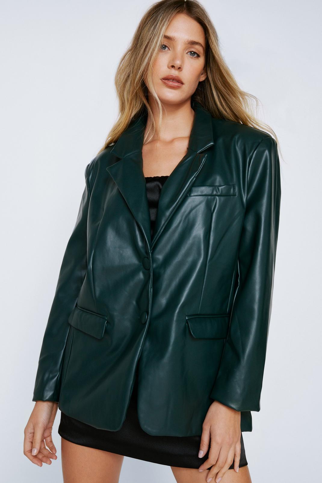 Forest Faux Leather Oversized Blazer image number 1