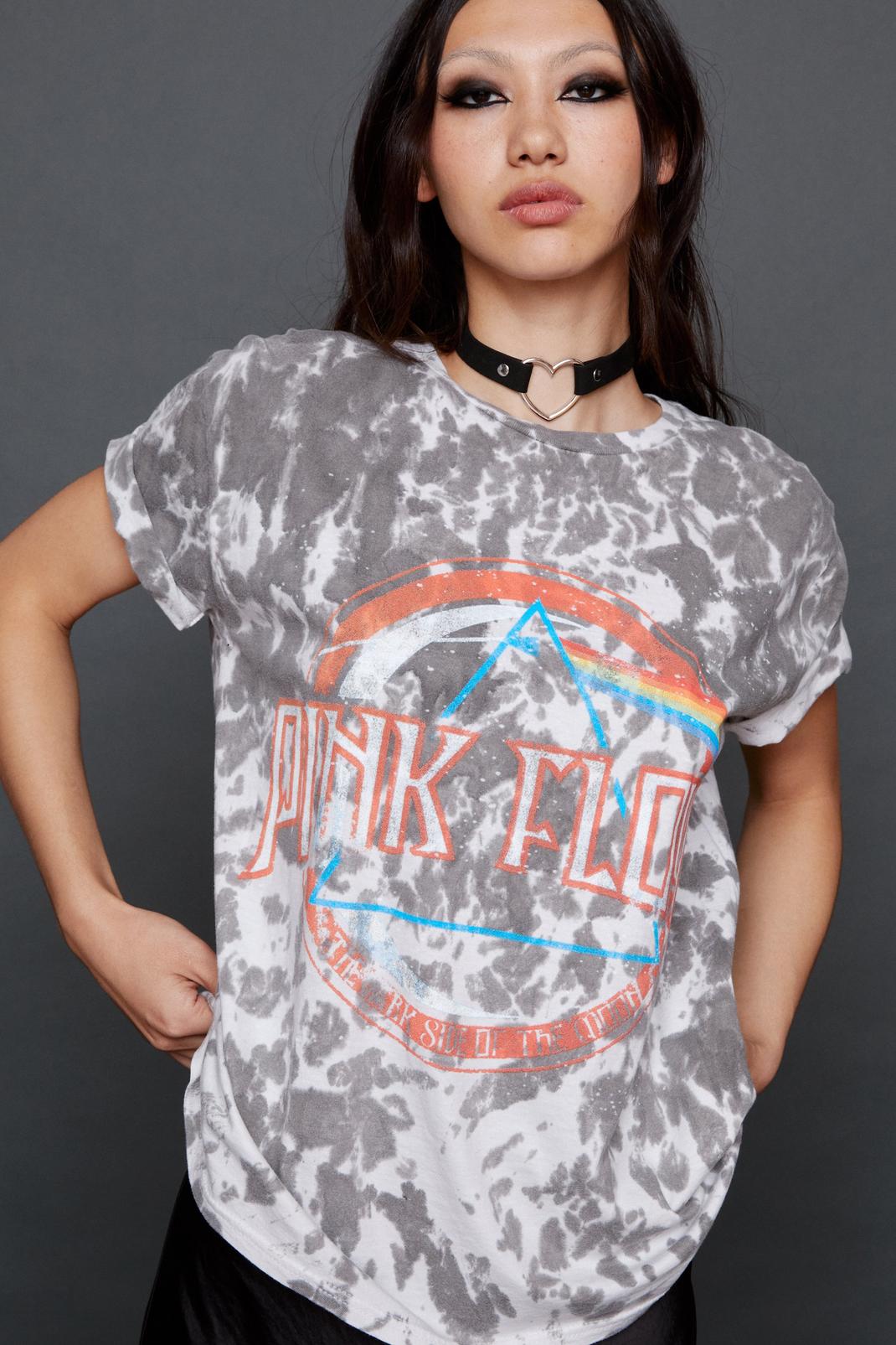 Grey Pink Floyd Graphic Tie Dye Oversized T-Shirt image number 1