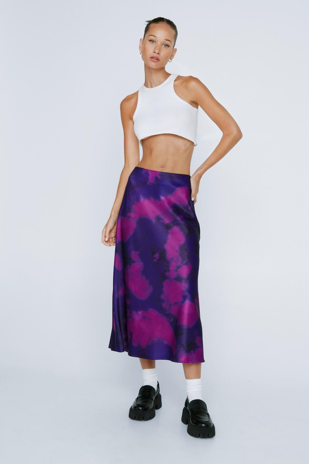 Petite Tie Dye Print Satin Midi Slip Skirt image number 1