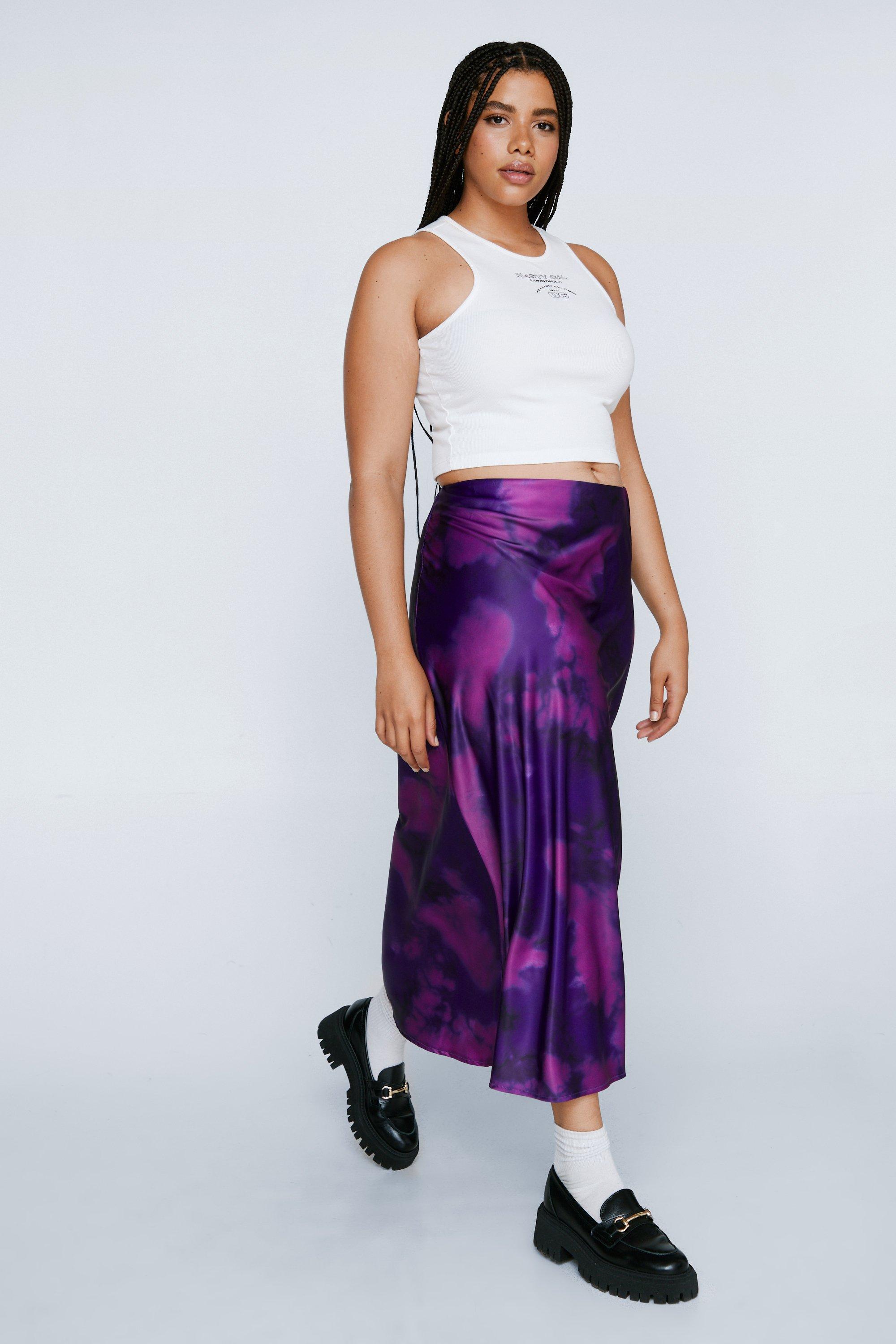 Plus Size Tie Dye Bias Midi Skirt