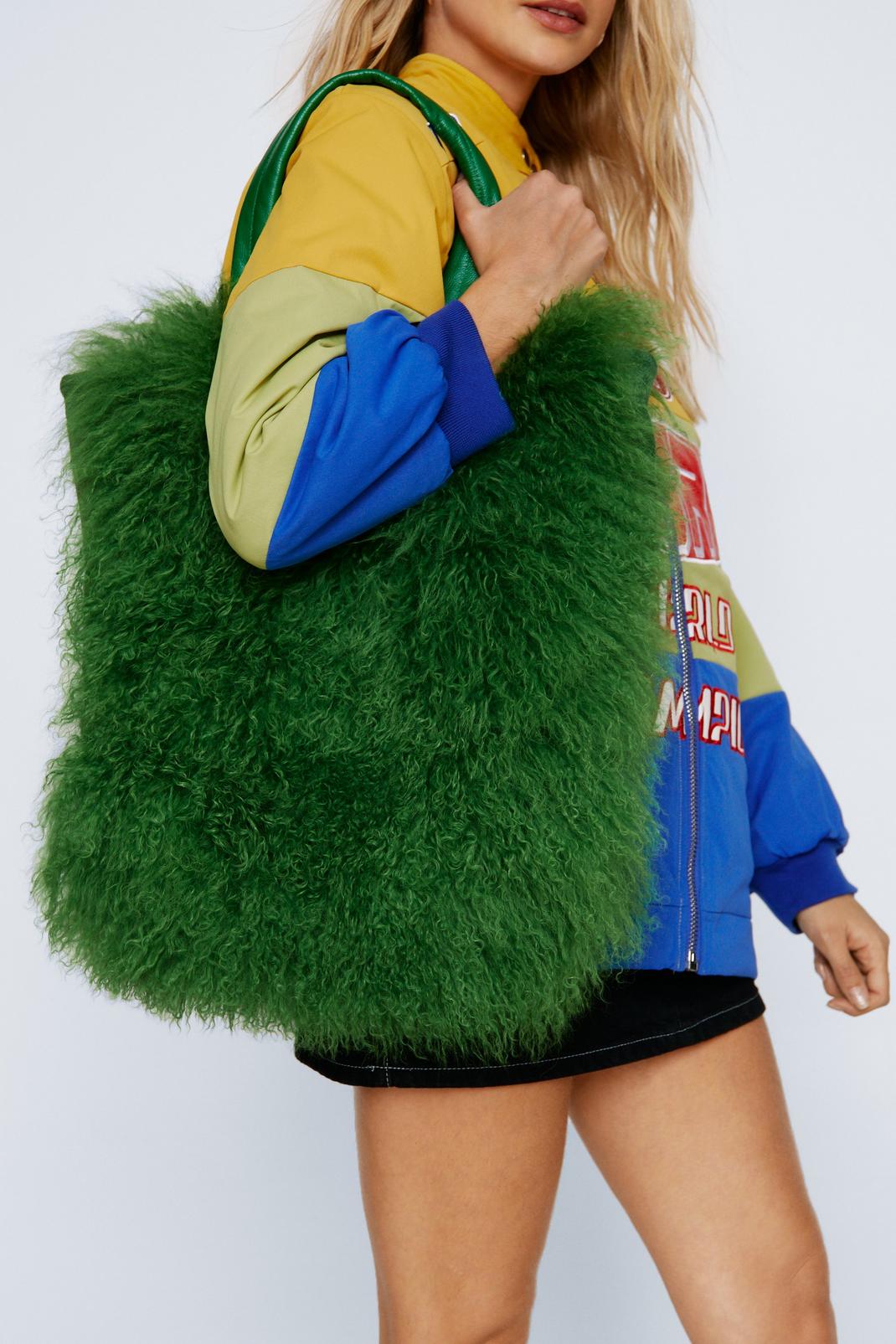Green Monogolian Fur Day Bag image number 1