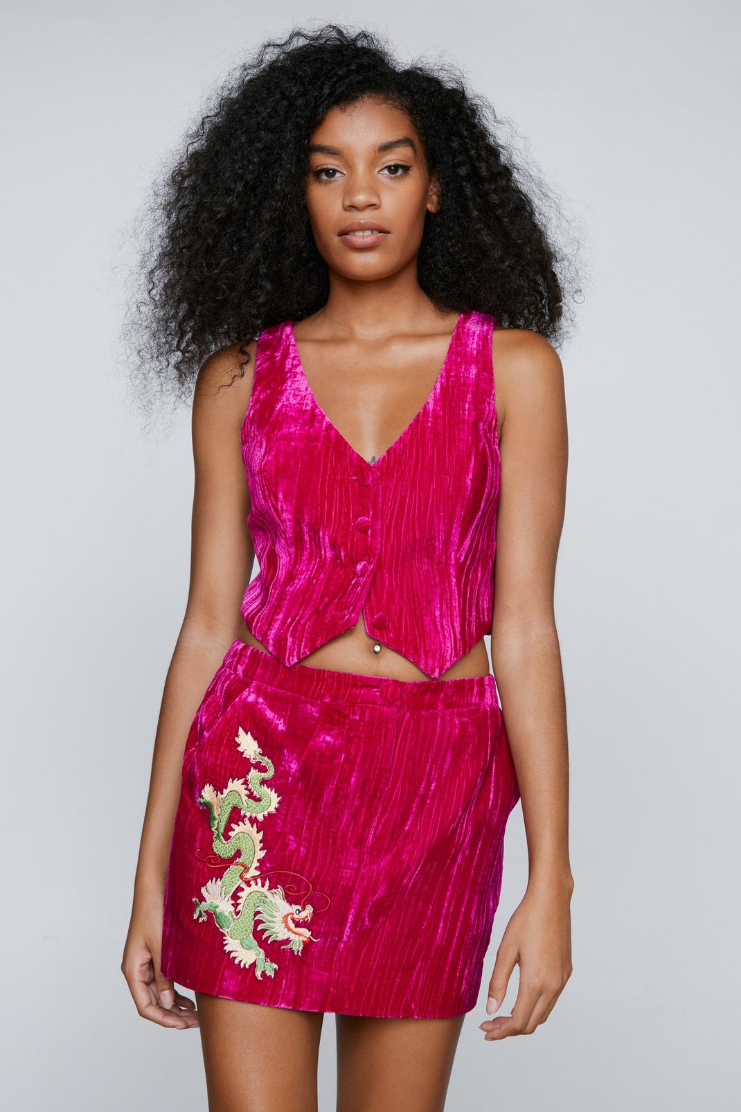 Hot pink Premium Embroidered Velvet Waistcoat image number 1