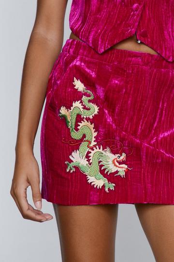 Pink Premium Embroidered Velvet Mini Skirt