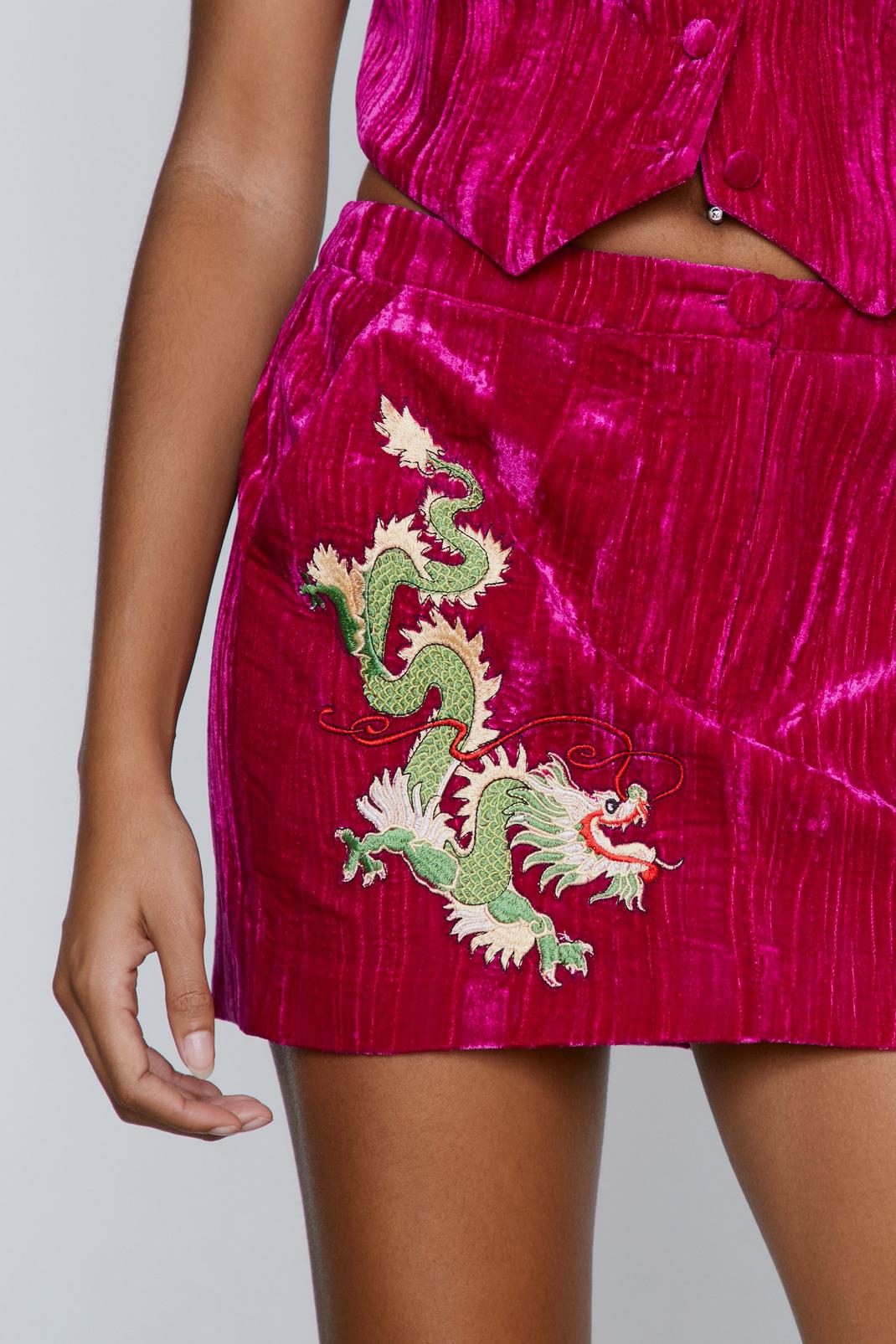 Mini jupe en velours premium à broderie, Hot pink image number 1