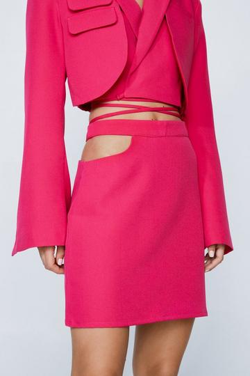 Pink Cut-Out Detail Tailored Mini Skirt