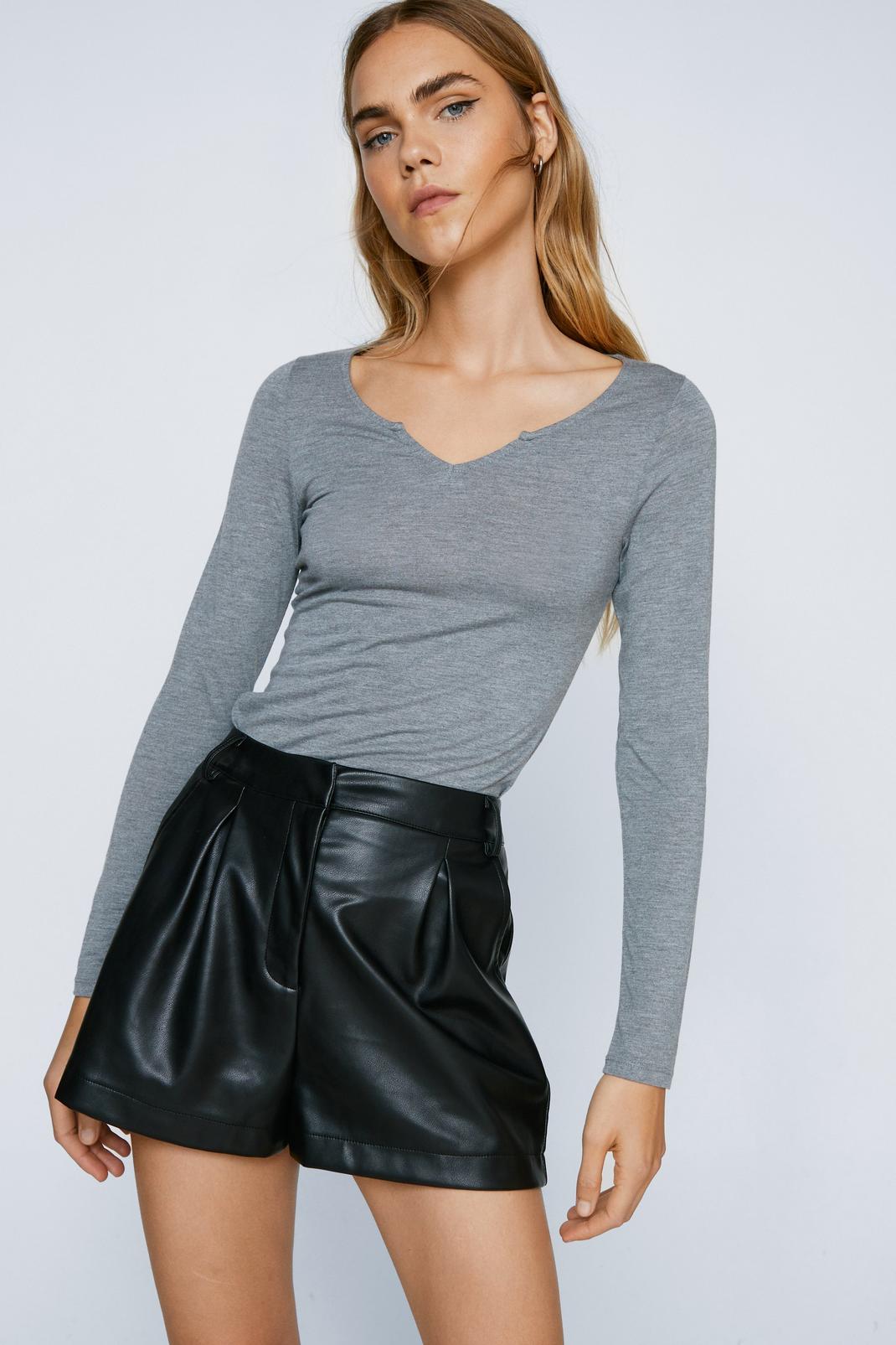 Charcoal Notch Neck Long Sleeve Top image number 1