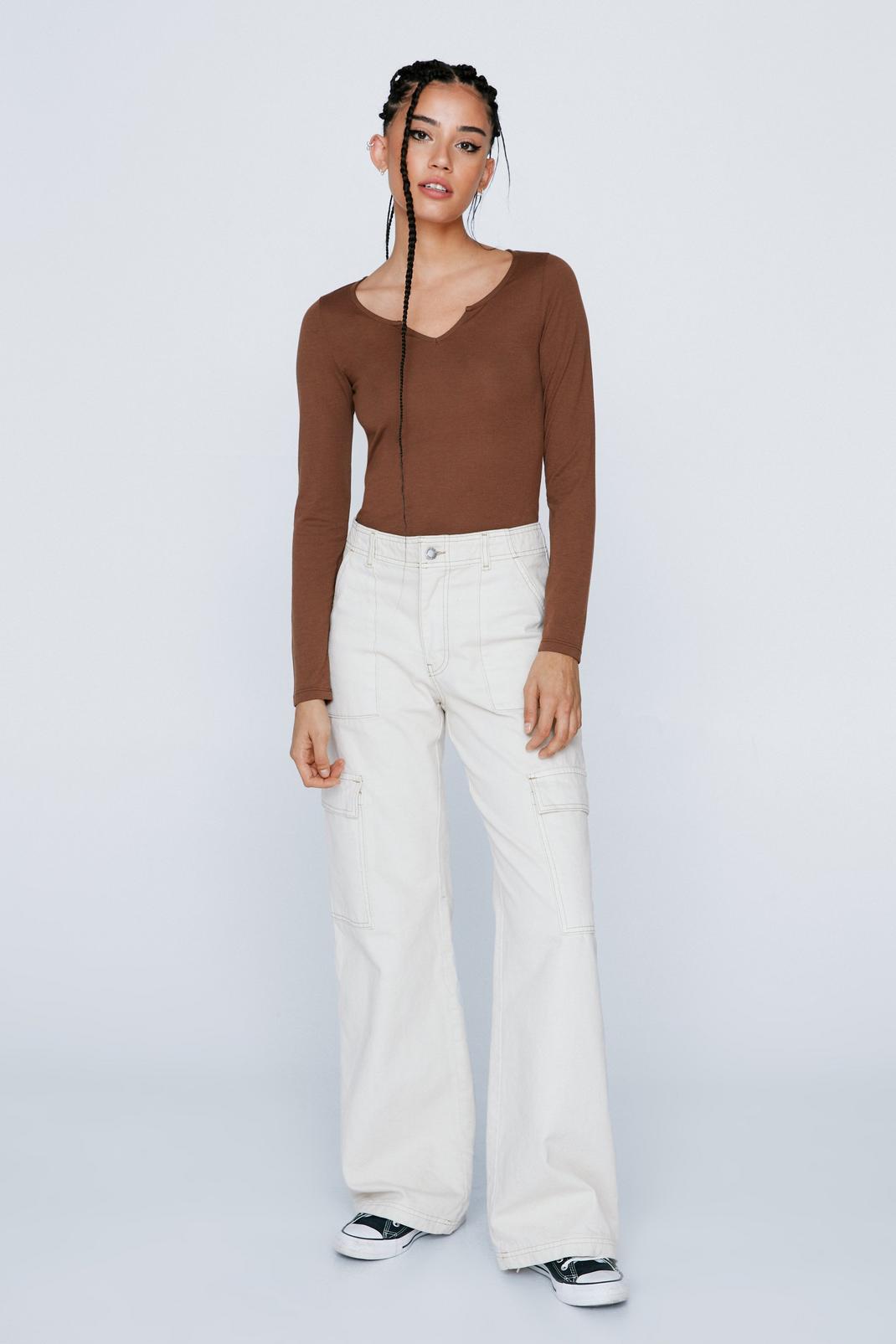 Chocolate Notch Neck Long Sleeve Top image number 1